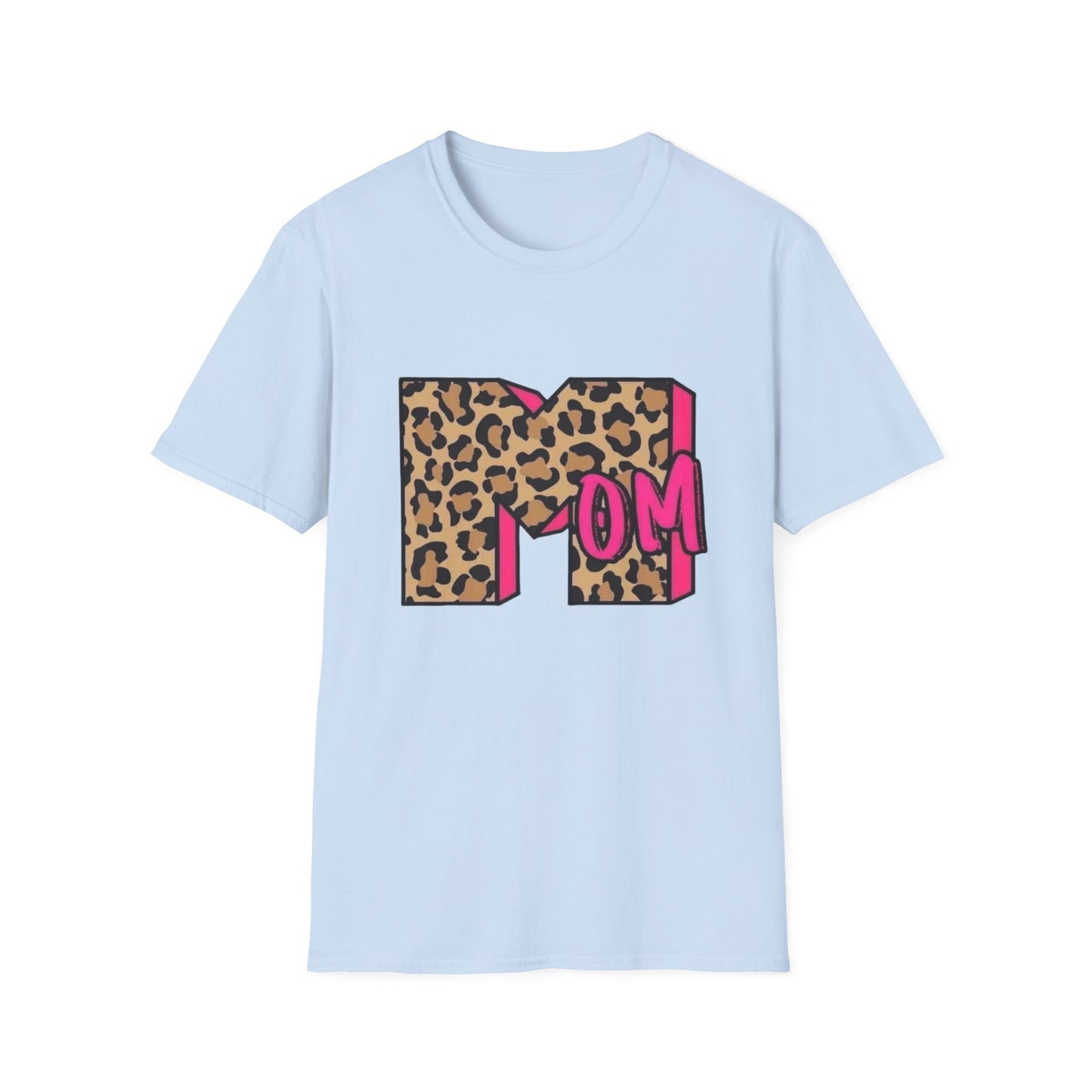 Mom Leopard Print Graphic Tee — Bold Pink 'MOM' Design
