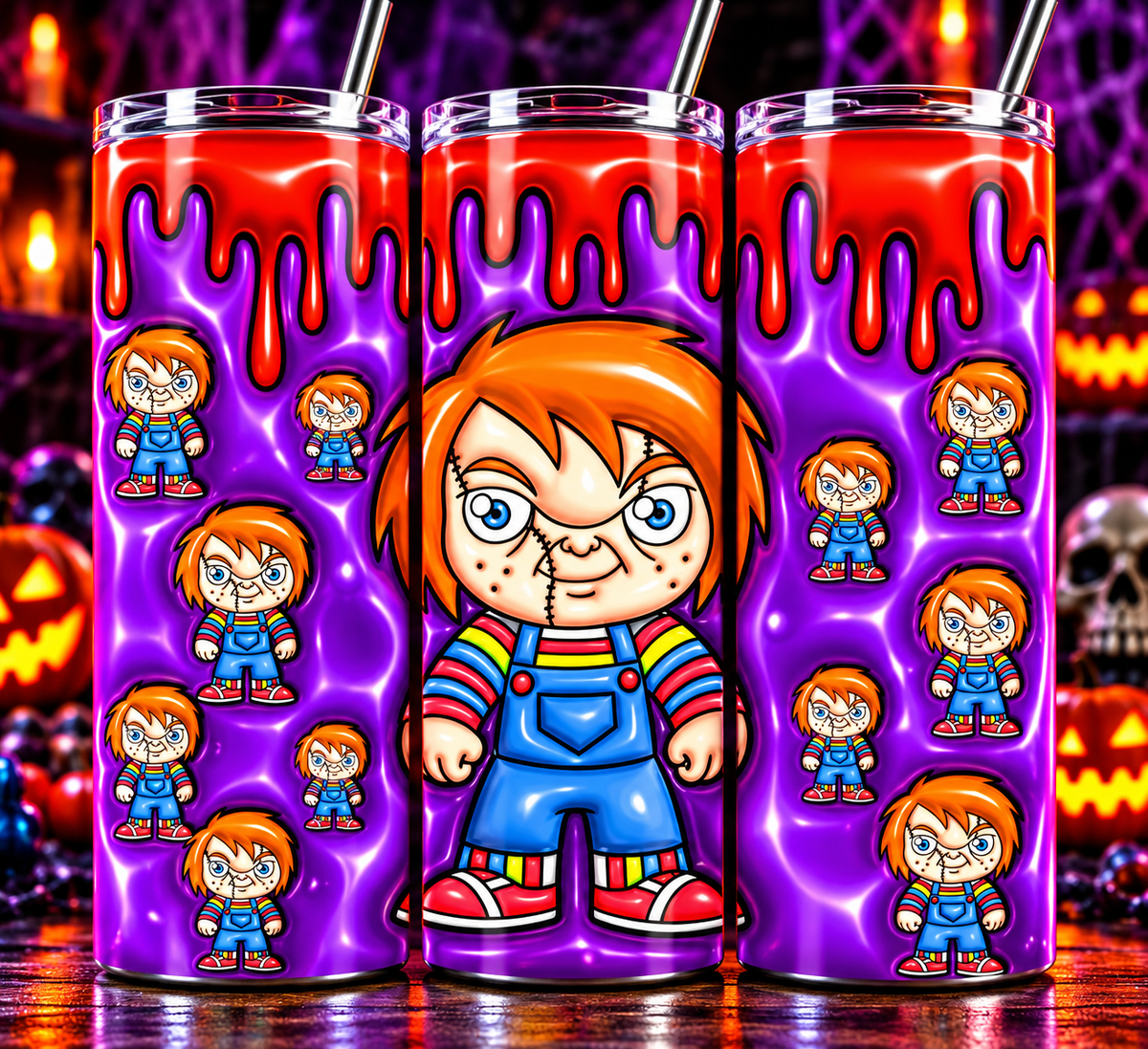 Purple Chucky Cartoon 20 oz Tumbler – Cute Creepy Halloween Horror Cup