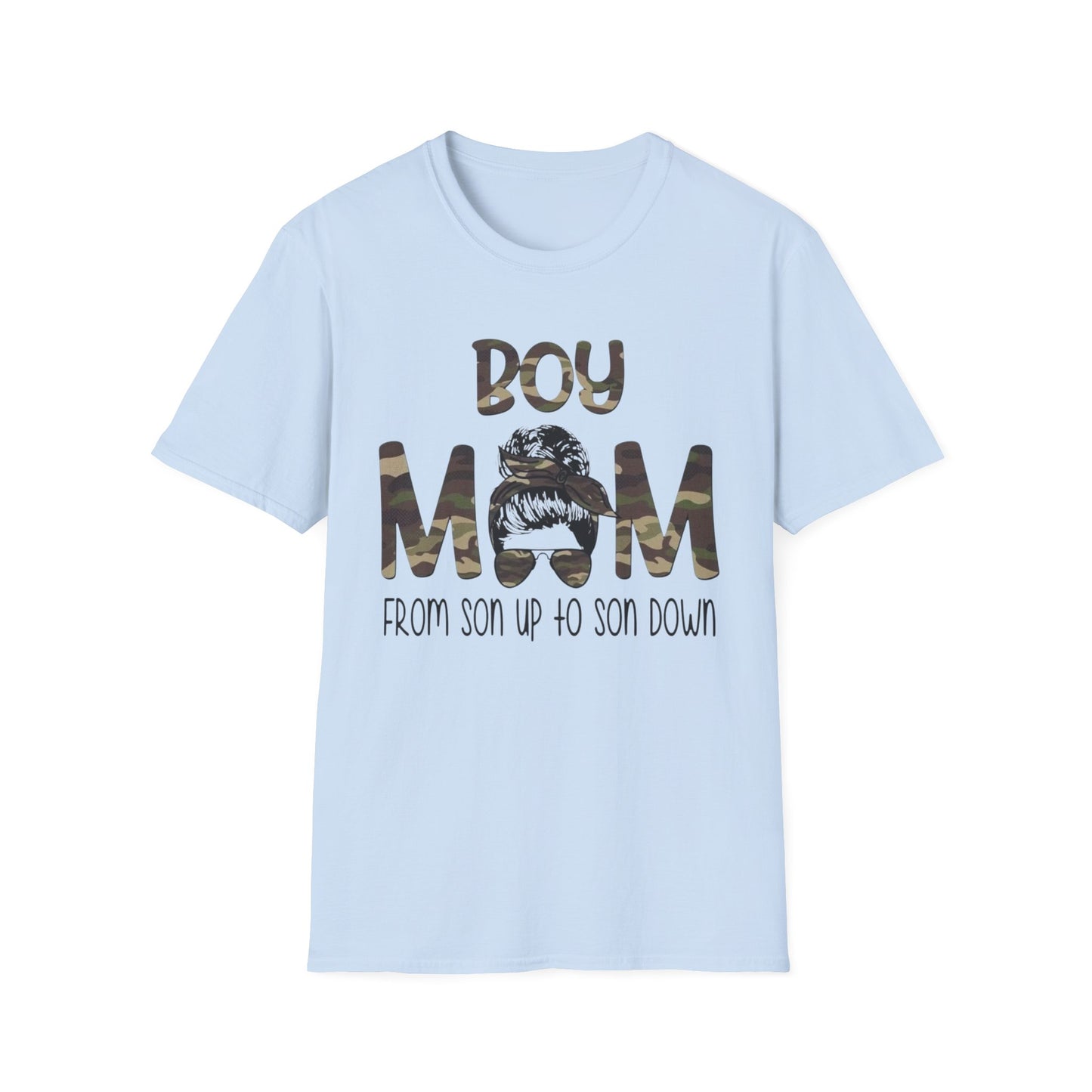 Boy Mom T-Shirt – 'Boy Mom From Son Up To Son Down' Camo Graphic Tee