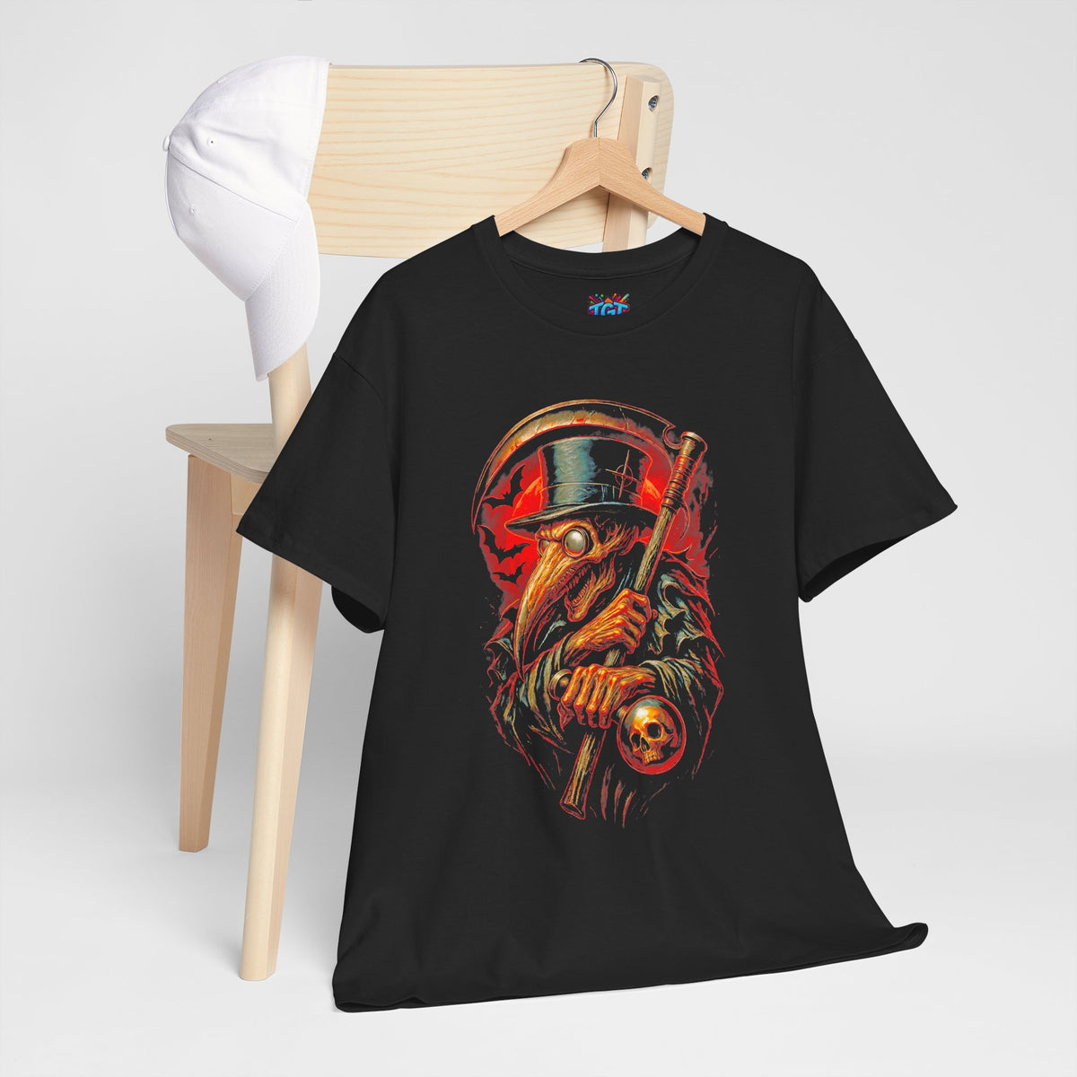Plague Doctor with Skull Cane Tee | Gothic Vintage Raven Illustration