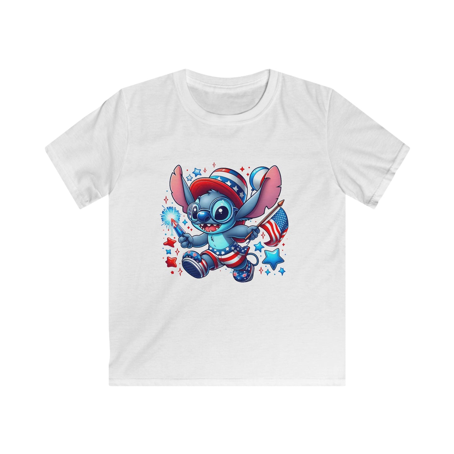 Kids Tee — Patriotic Cartoon Alien in Red, White & Blue