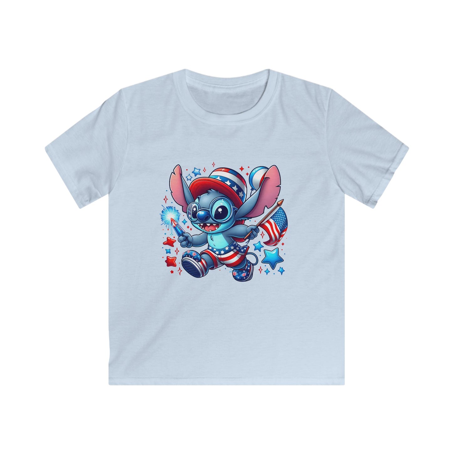 Kids Tee — Patriotic Cartoon Alien in Red, White & Blue