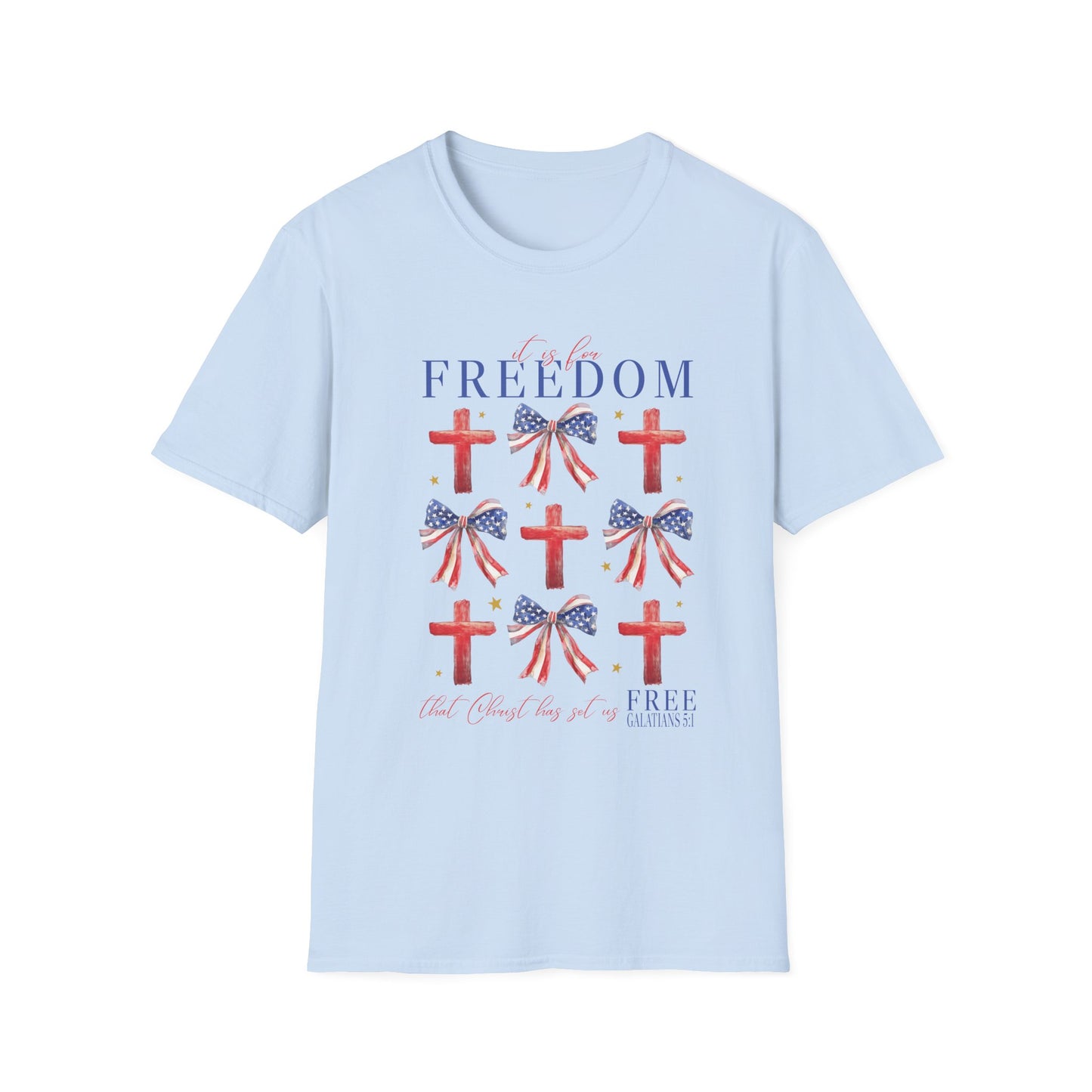 Freedom Crosses Patriotic T-Shirt — American Flag Bows & Crosses (Fourth of July)