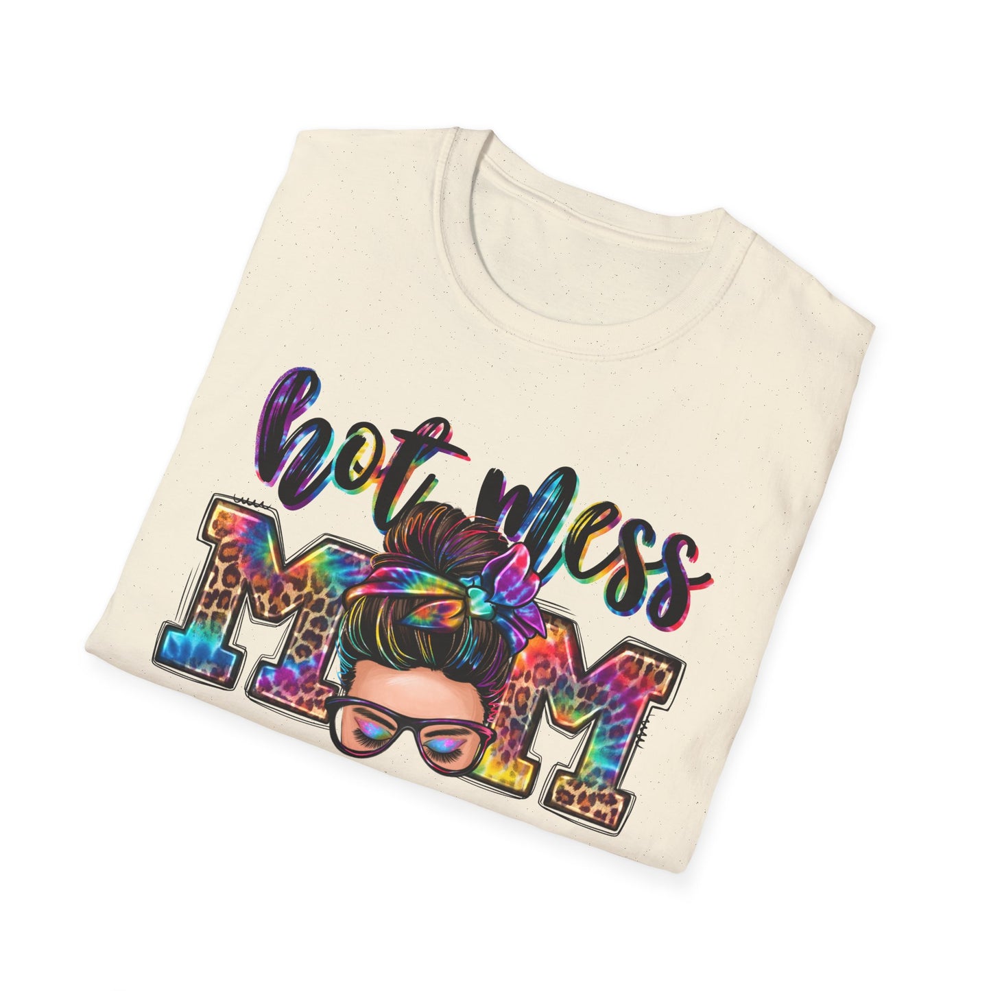 Hot Mess Mom Tee — Colorful Messy Bun Mom T-Shirt, Funny Mother’s Day Gift