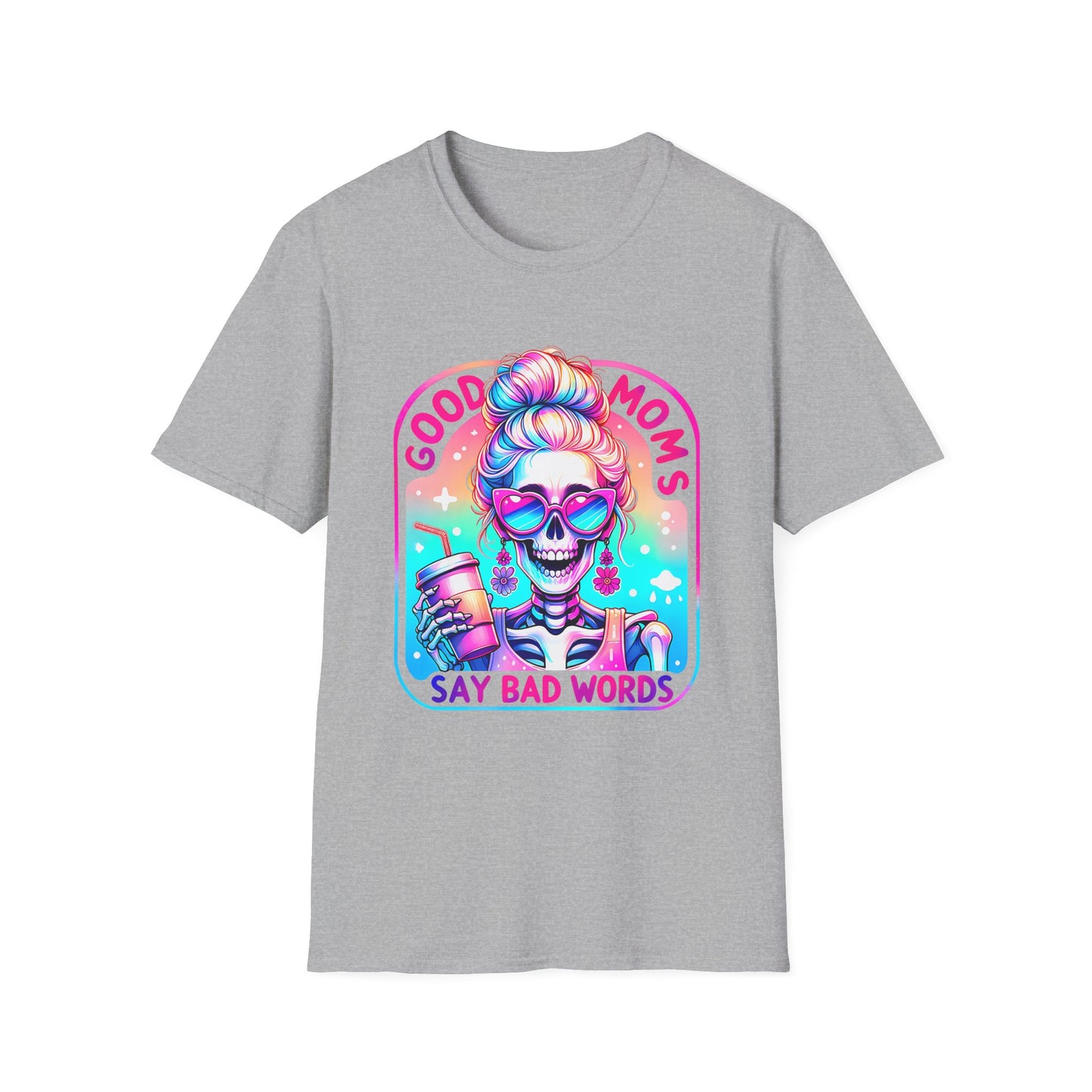 Funny 'Good Moms Say Bad Words' T-Shirt — Colorful Skull Mom Graphic Tee