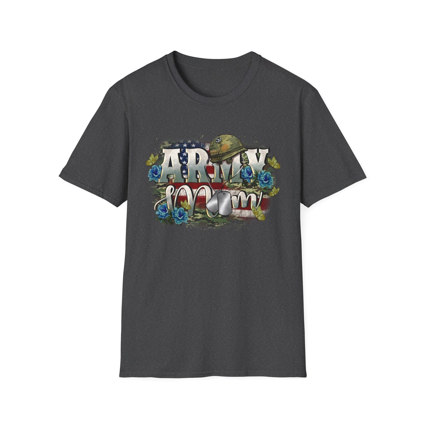 Army Mom T-Shirt — Patriotic Military Mom Tee with Helmet & Poppies