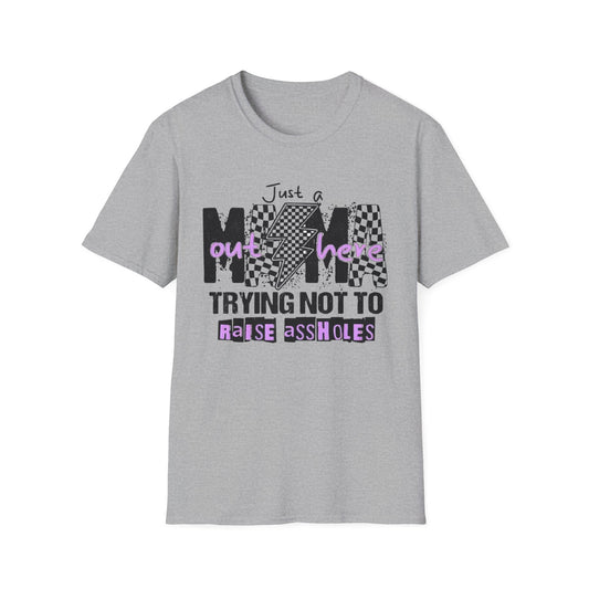 Mama Graphic Tee — "Just a Mama Trying Not to Raise Assholes" Funny Mom Shirt