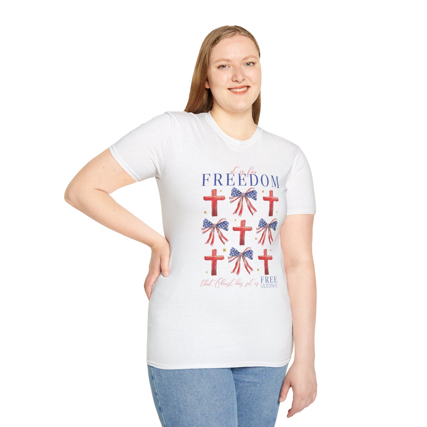 Freedom Crosses Patriotic T-Shirt — American Flag Bows & Crosses (Fourth of July)