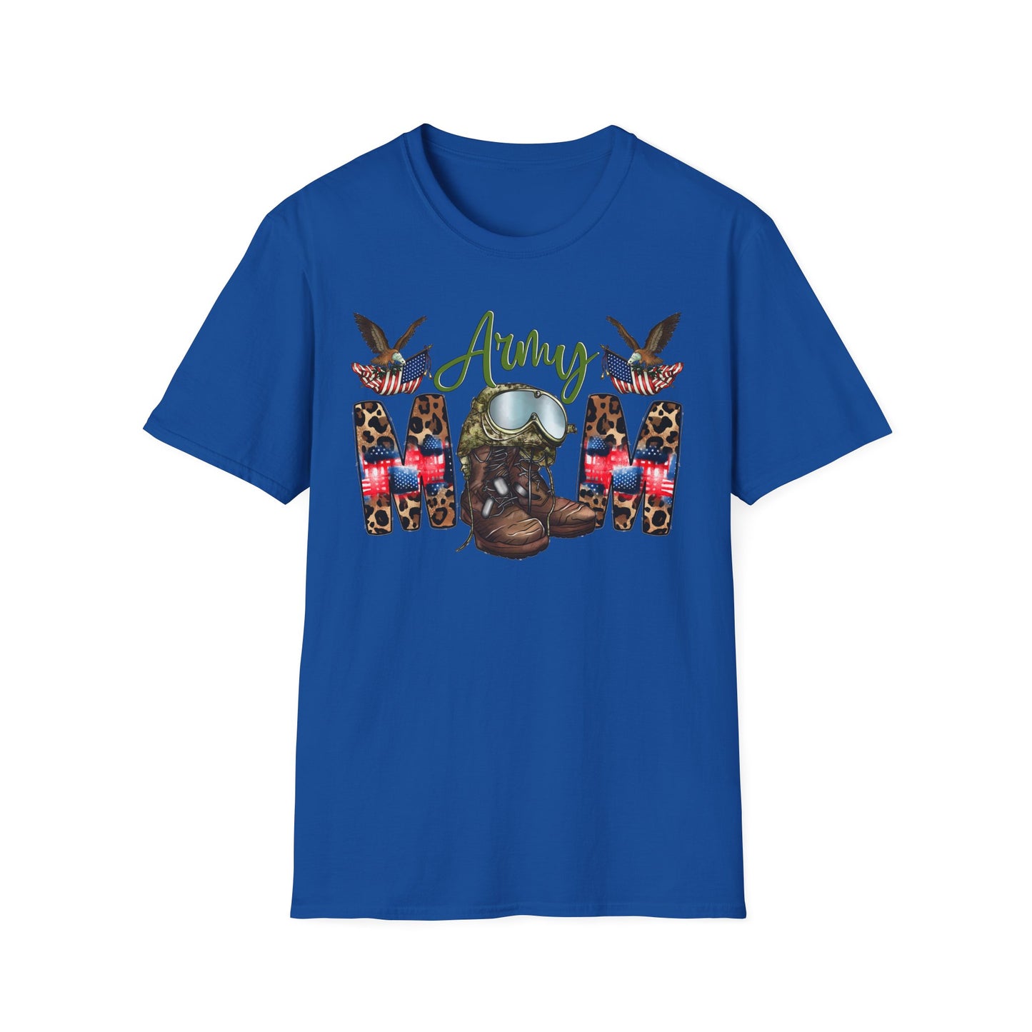 Army Mom T-Shirt — Patriotic Military Mom Tee with Helmet & Boots Design