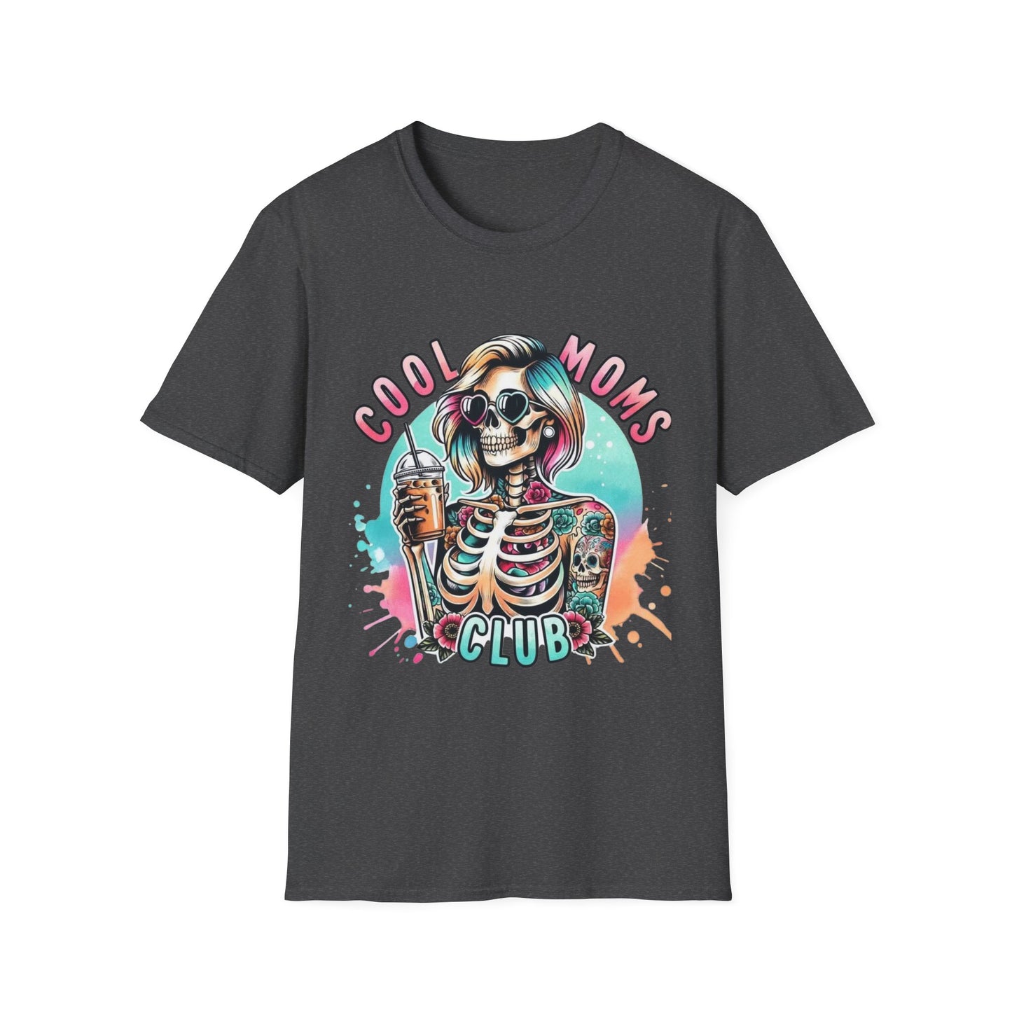 Cool Moms Club T-Shirt — Colorful Tattooed Skeleton Mom Graphic Tee