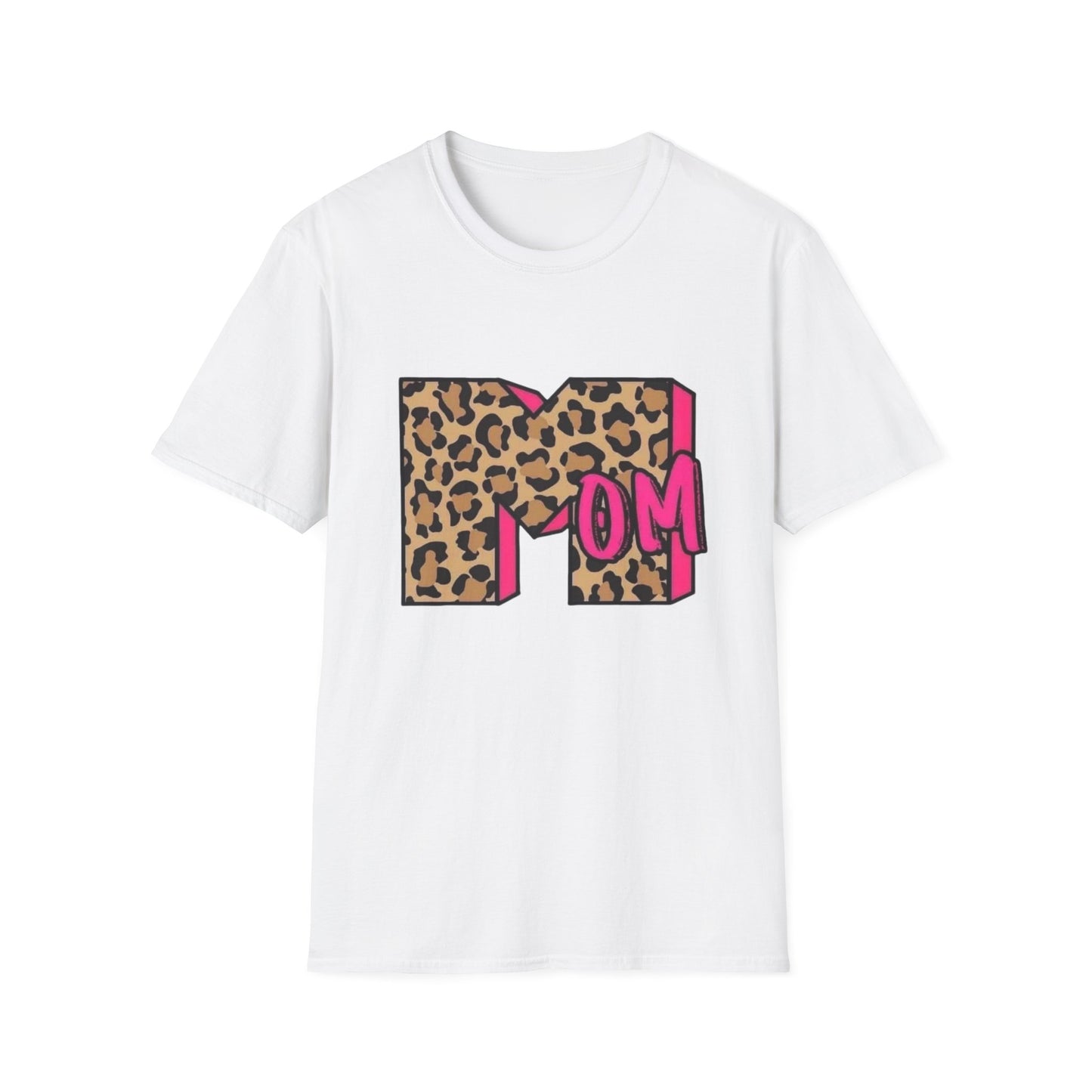 Mom Leopard Print Graphic Tee — Bold Pink 'MOM' Design