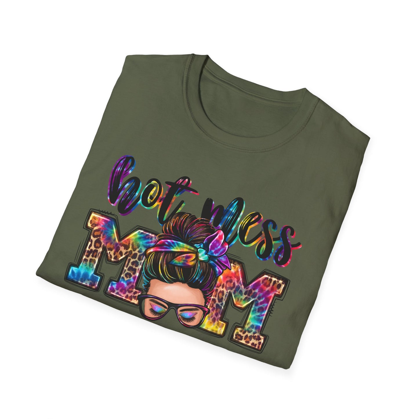 Hot Mess Mom Tee — Colorful Messy Bun Mom T-Shirt, Funny Mother’s Day Gift
