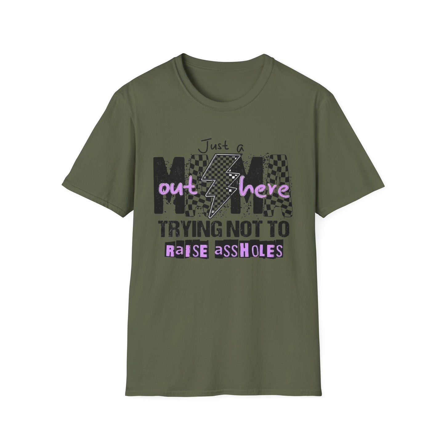 Mama Graphic Tee — "Just a Mama Trying Not to Raise Assholes" Funny Mom Shirt