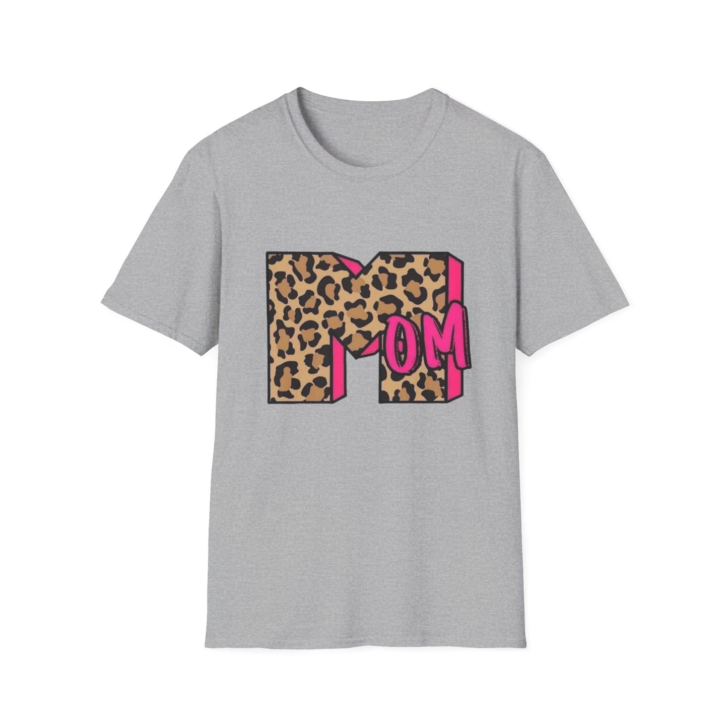 Mom Leopard Print Graphic Tee — Bold Pink 'MOM' Design