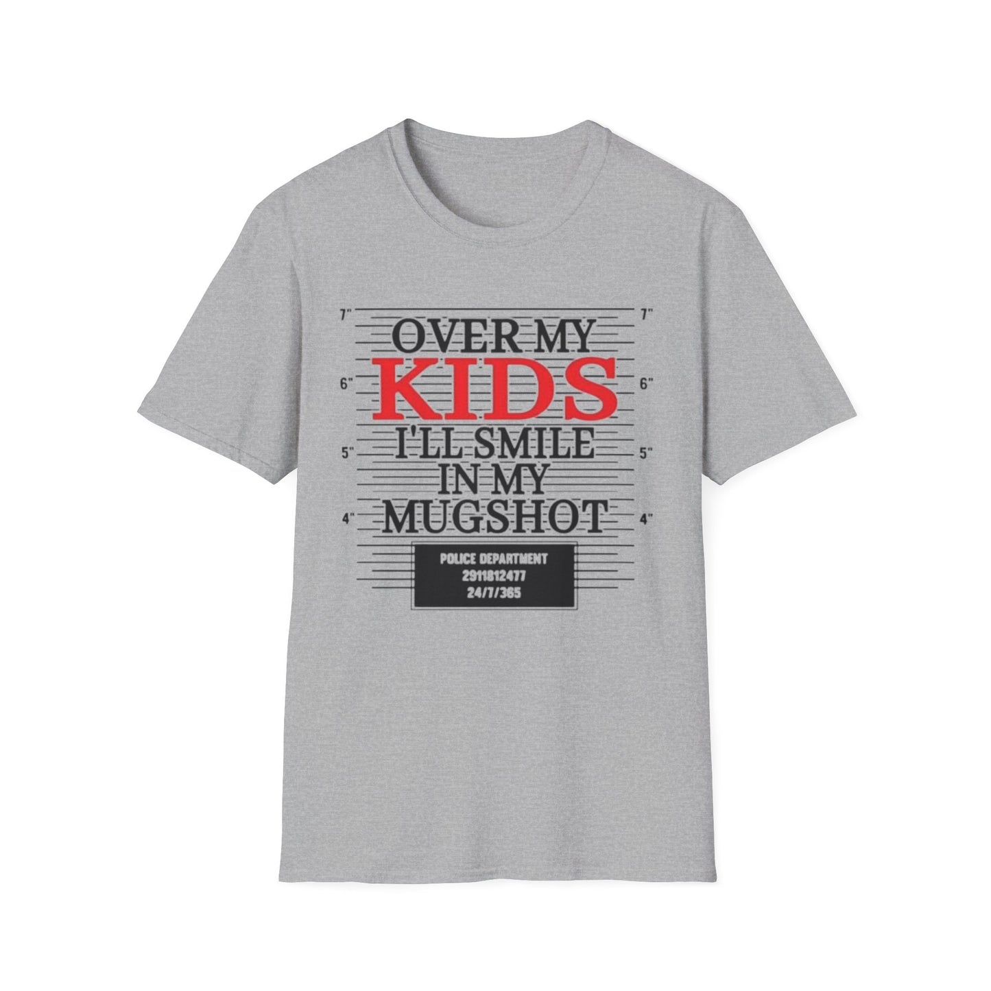 Mugshot Parent T-Shirt – "Over My Kids I'll Smile in My Mugshot" Funny Parenting Tee