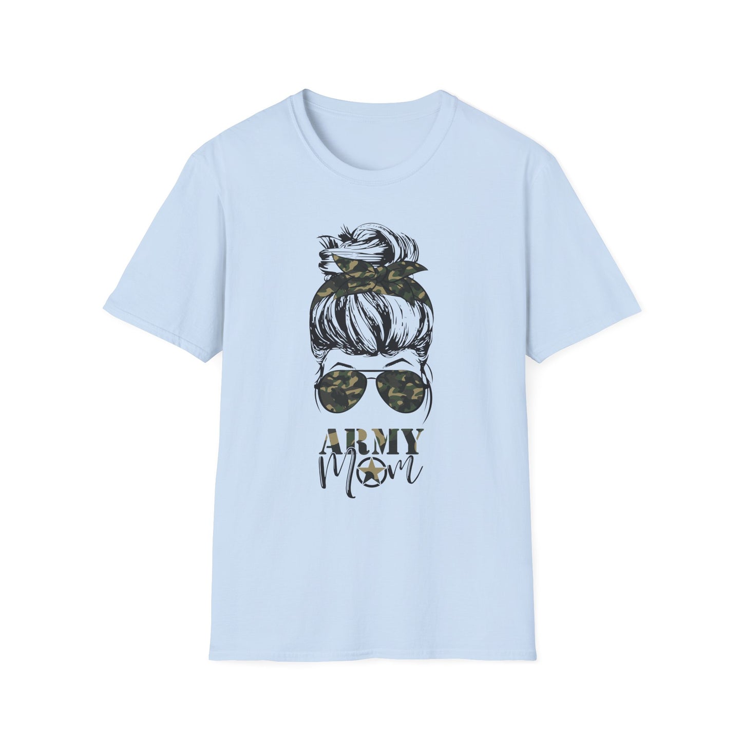 Army Mom T-Shirt — Camo Sunglasses & Messy Bun Military Mom Tee