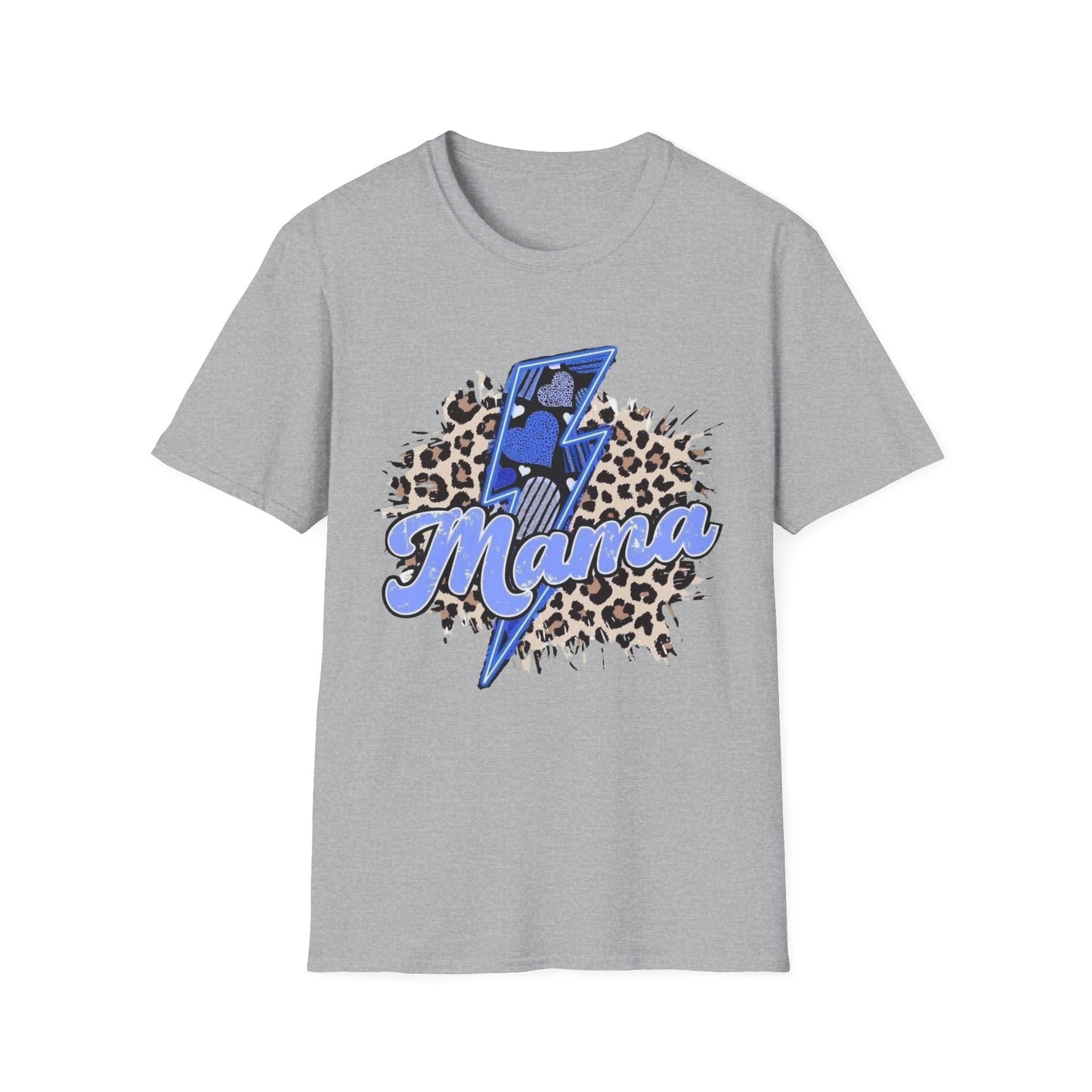 Mama Lightning Tee — Leopard Print Blue Script Graphic T-Shirt