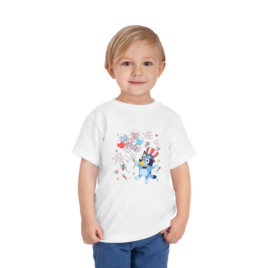 Patriotic Kids Tee — Cute Blue Bird in Uncle Sam Hat (Toddler Short Sleeve)