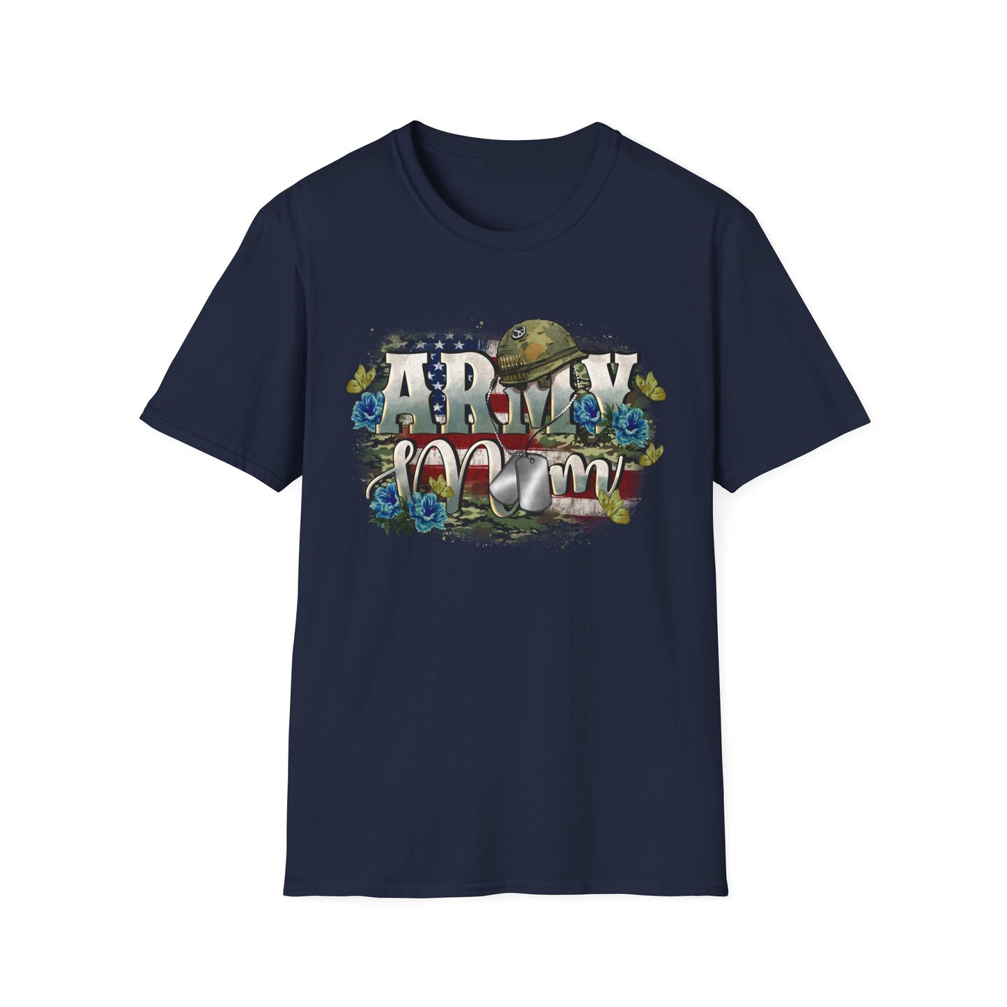 Army Mom T-Shirt — Patriotic Military Mom Tee with Helmet & Poppies