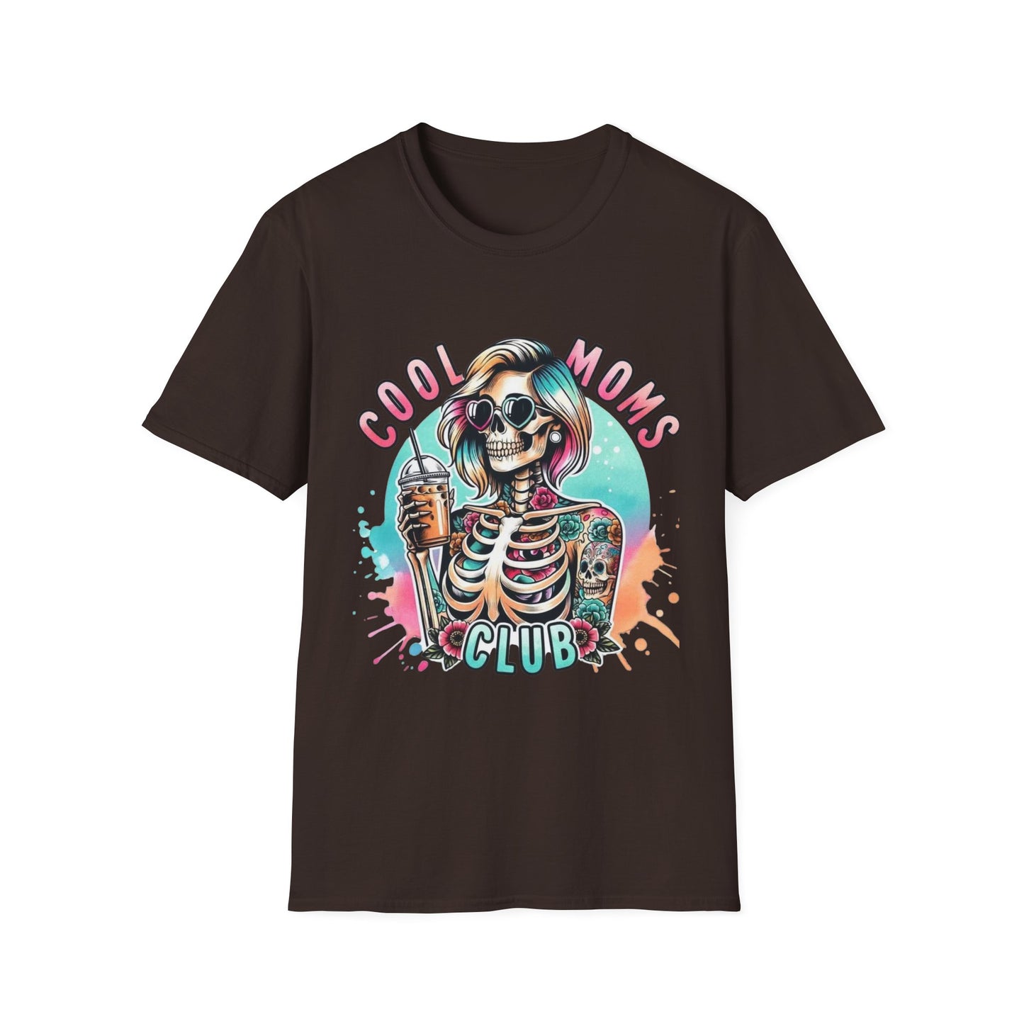 Cool Moms Club T-Shirt — Colorful Tattooed Skeleton Mom Graphic Tee