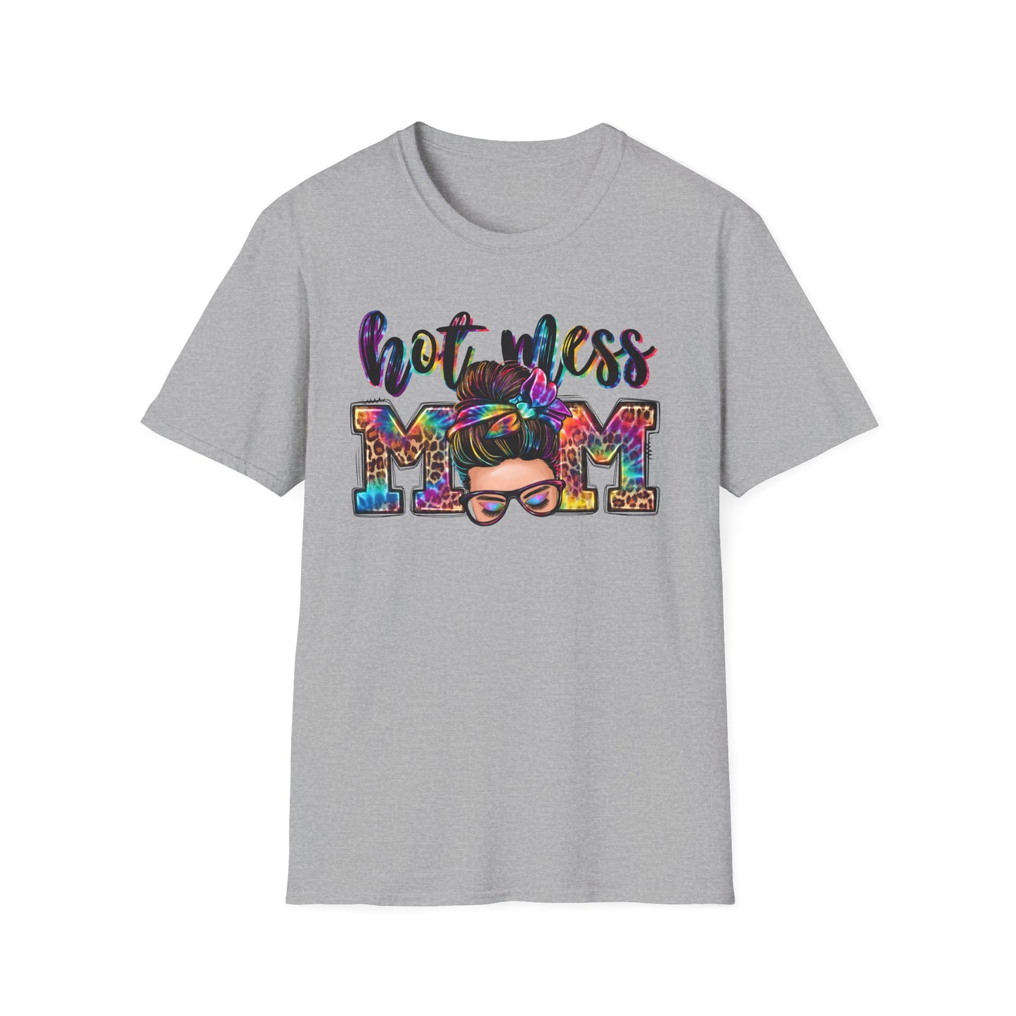 Hot Mess Mom Tee — Colorful Messy Bun Mom T-Shirt, Funny Mother’s Day Gift