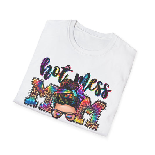 Hot Mess Mom Tee — Colorful Messy Bun Mom T-Shirt, Funny Mother’s Day Gift