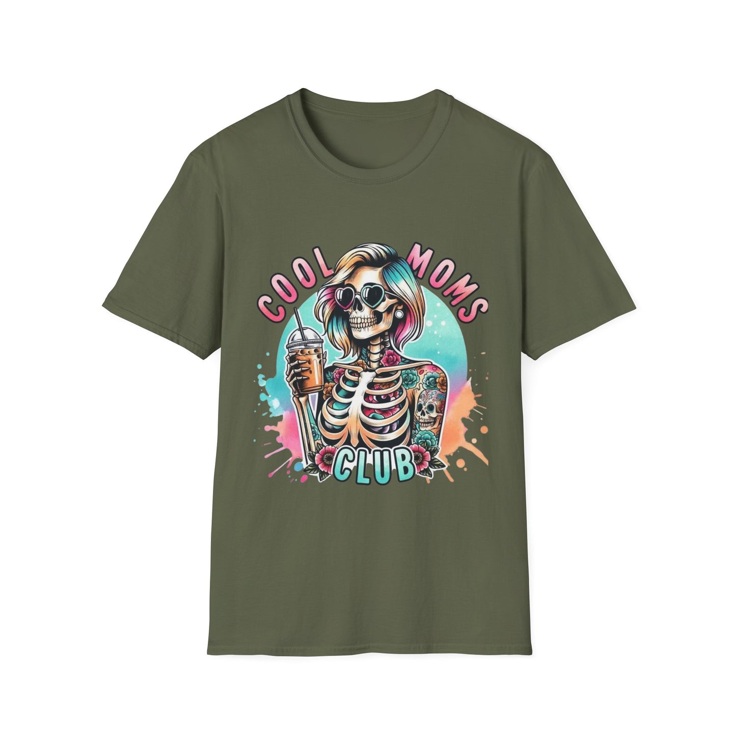 Cool Moms Club T-Shirt — Colorful Tattooed Skeleton Mom Graphic Tee