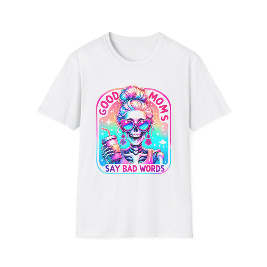 Funny 'Good Moms Say Bad Words' T-Shirt — Colorful Skull Mom Graphic Tee