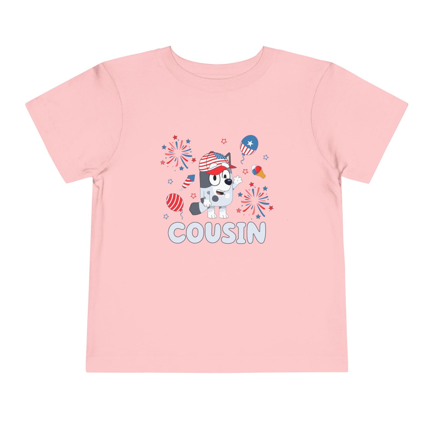 Patriotic Puppy “Cousin” Toddler Tee — 4th of July Kids Shirt