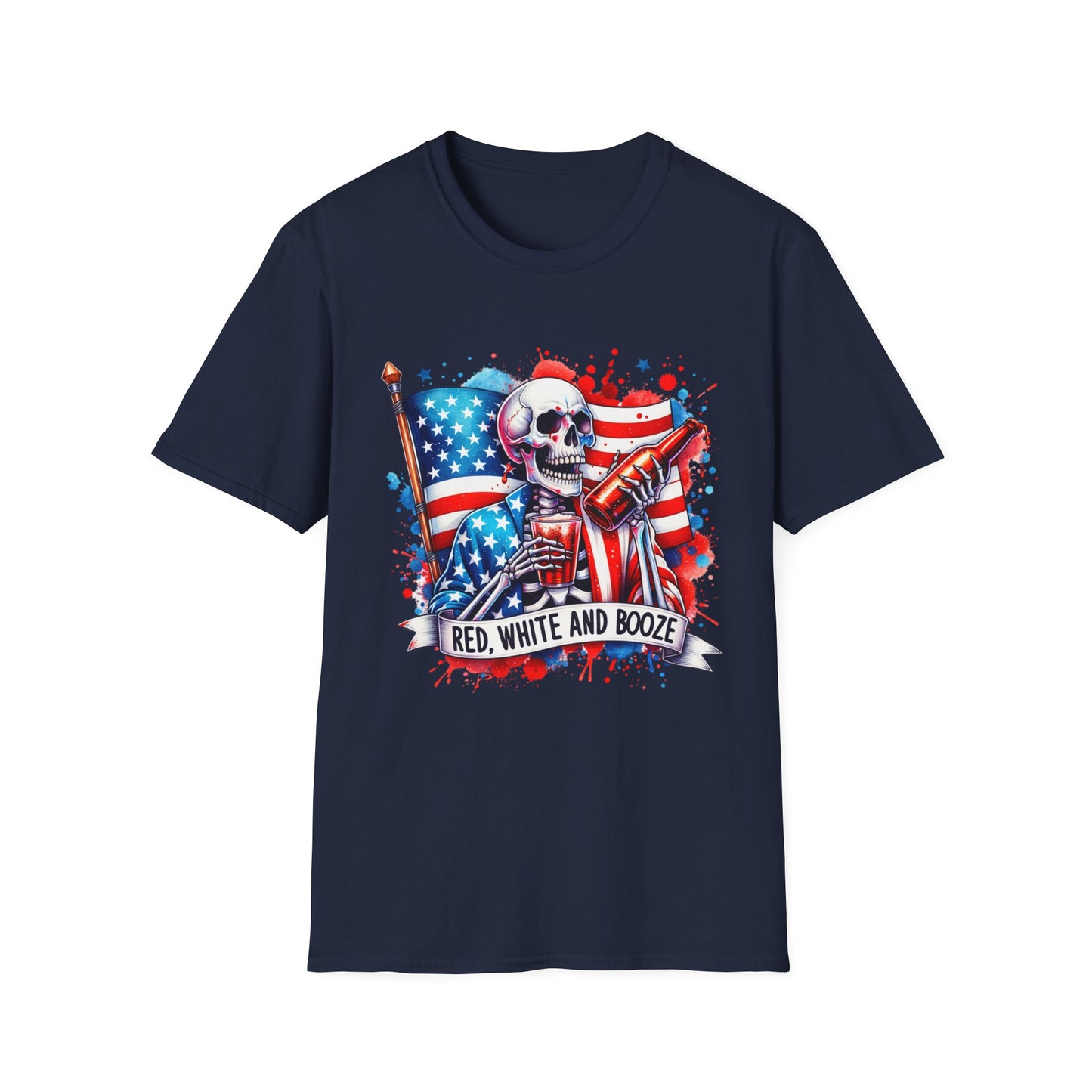 Patriotic Skull "Red, White and Booze" T-Shirt