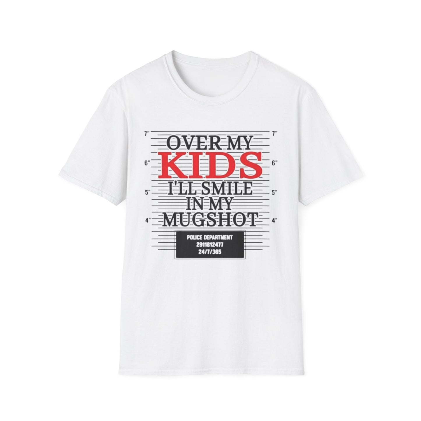 Mugshot Parent T-Shirt – "Over My Kids I'll Smile in My Mugshot" Funny Parenting Tee