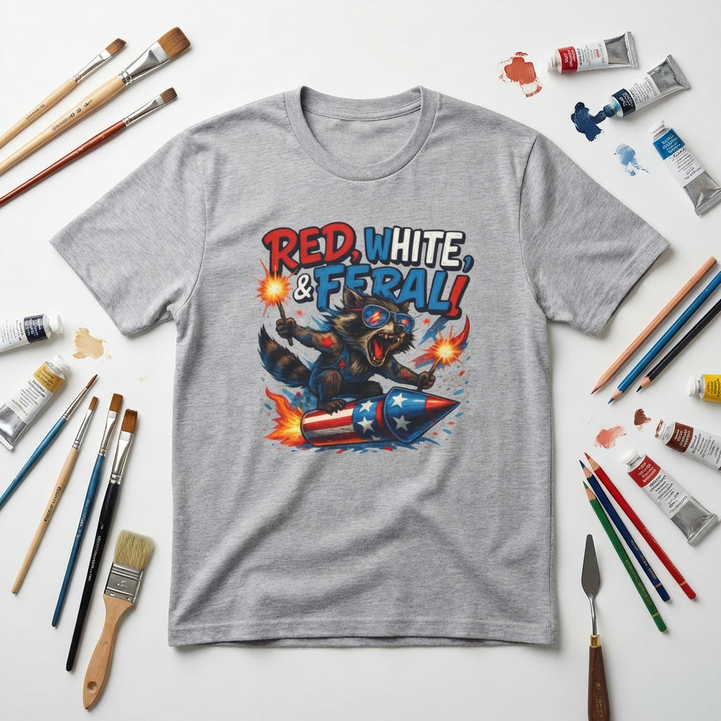 Red, White & Feral Bear T-Shirt