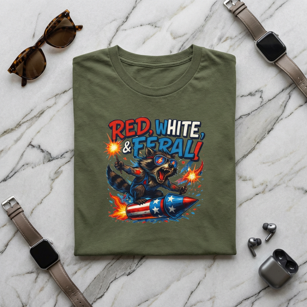 Red, White & Feral Bear T-Shirt