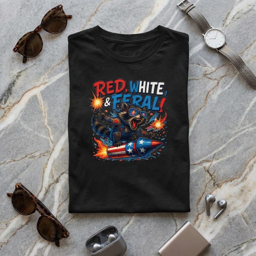Red, White & Feral Bear T-Shirt