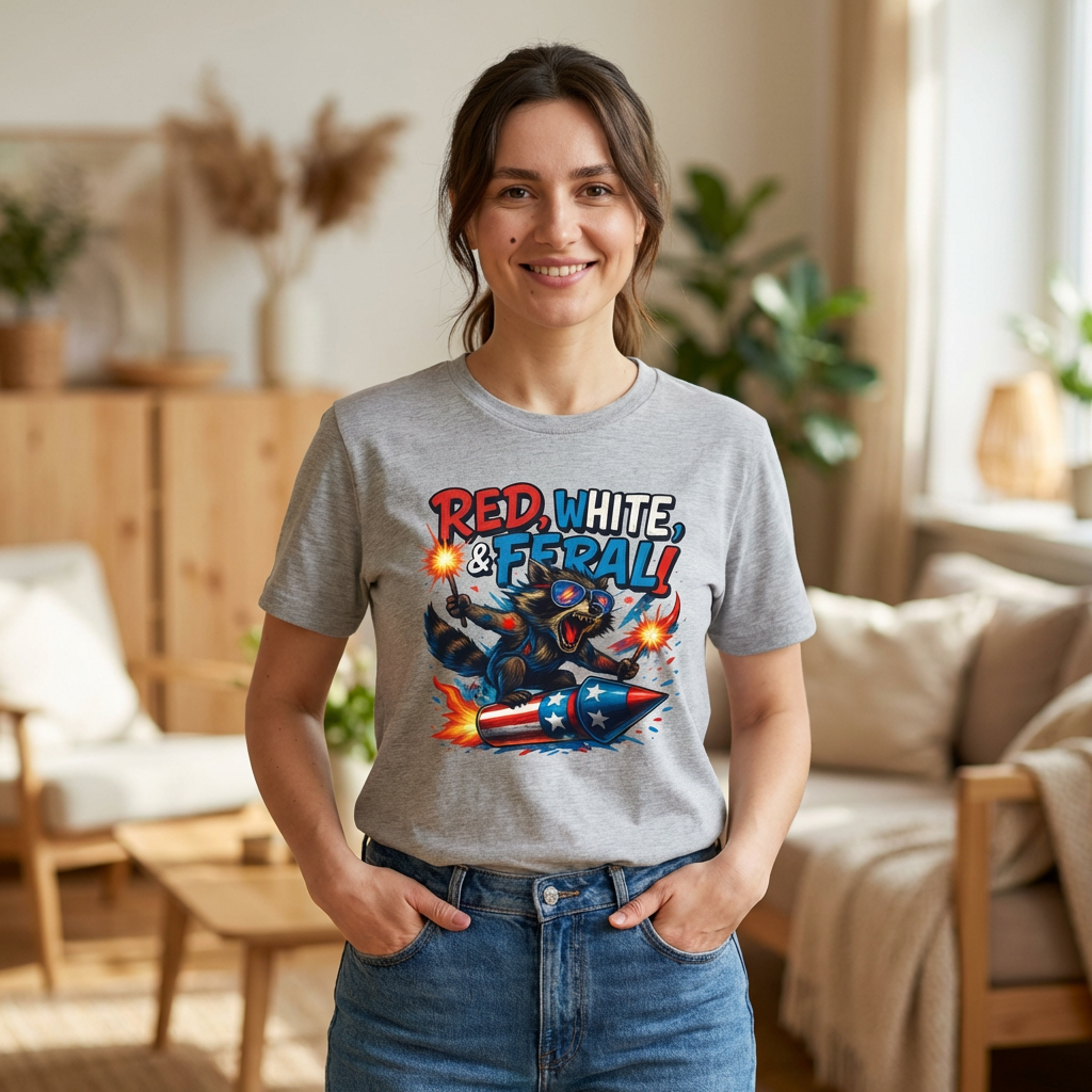 Red, White & Feral Bear T-Shirt