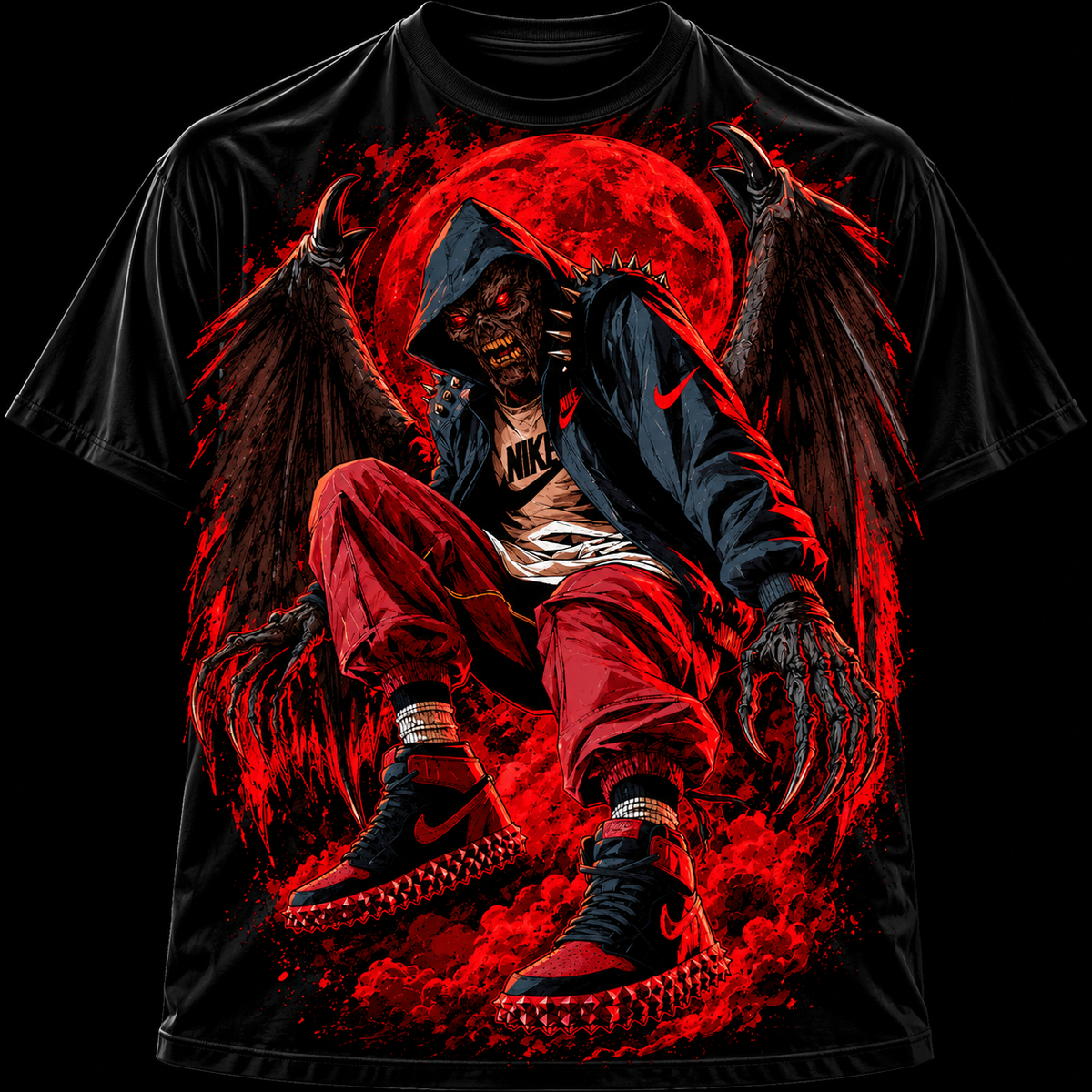 Dark Angel Demon Wings shirt | Gothic Red Fire Illustration