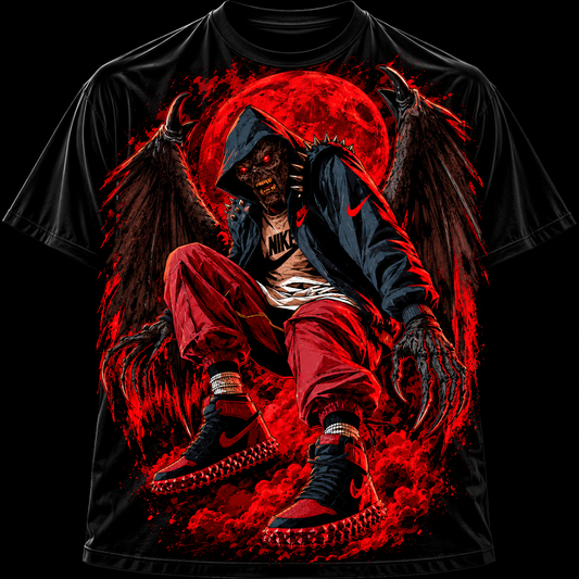 Dark Angel Demon Wings shirt | Gothic Red Fire Illustration