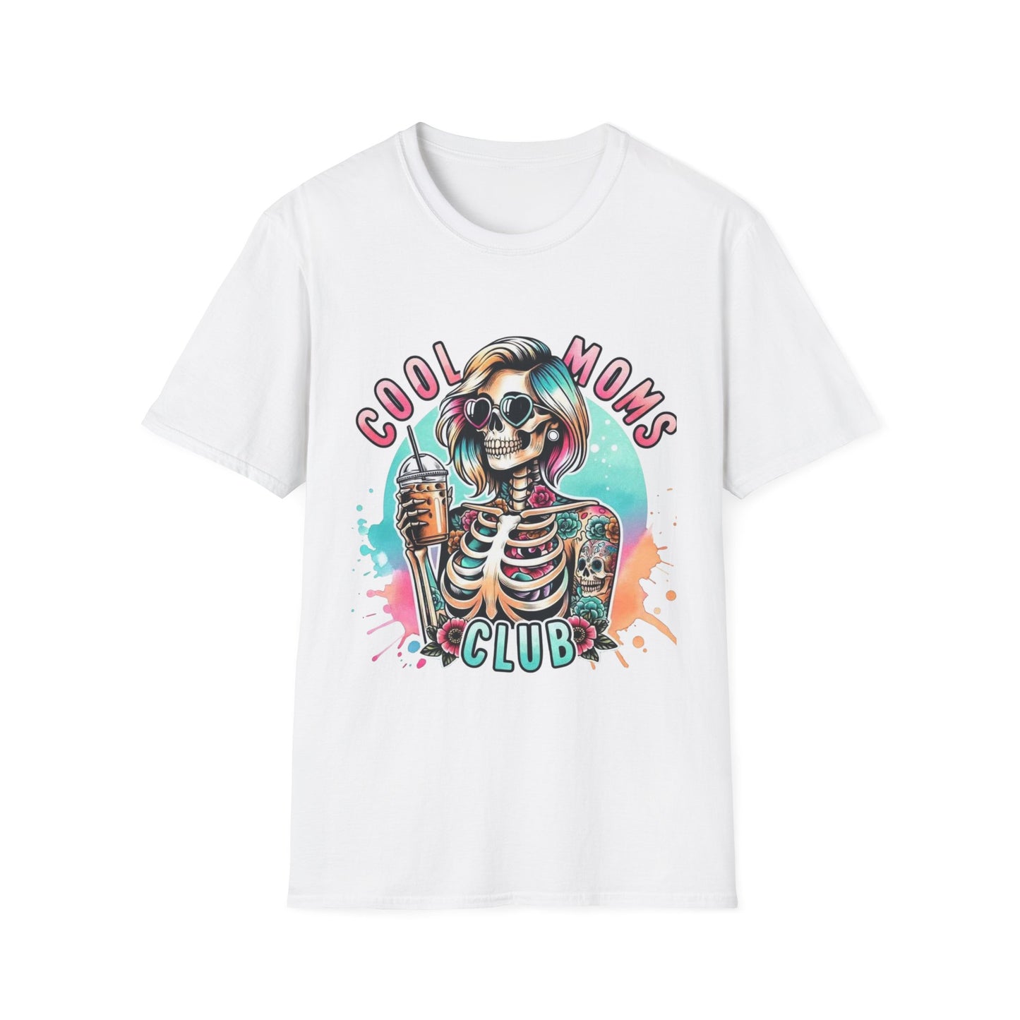 Cool Moms Club T-Shirt — Colorful Tattooed Skeleton Mom Graphic Tee