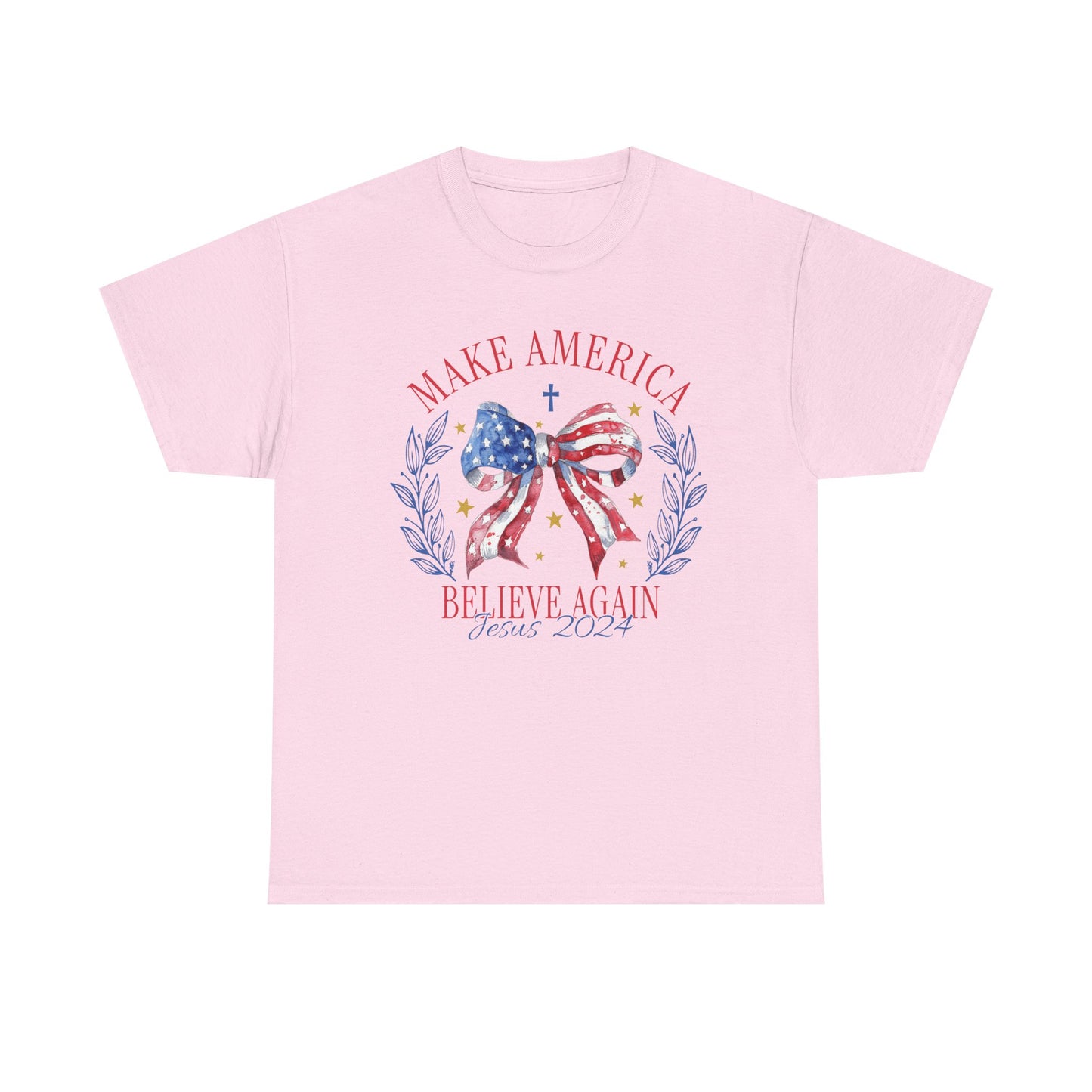 Make America Believe Again Patriotic Tee - American Flag Bow Graphic