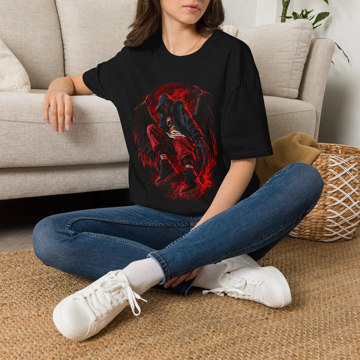 Dark Angel Demon Wings shirt | Gothic Red Fire Illustration