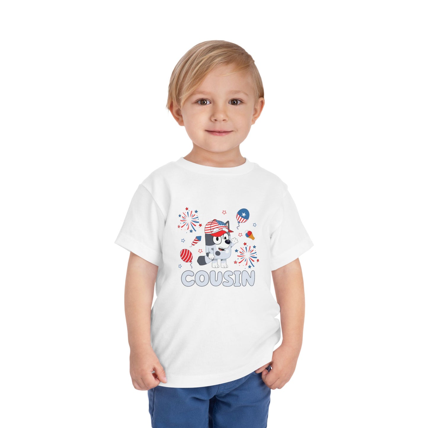 Patriotic Puppy “Cousin” Toddler Tee — 4th of July Kids Shirt