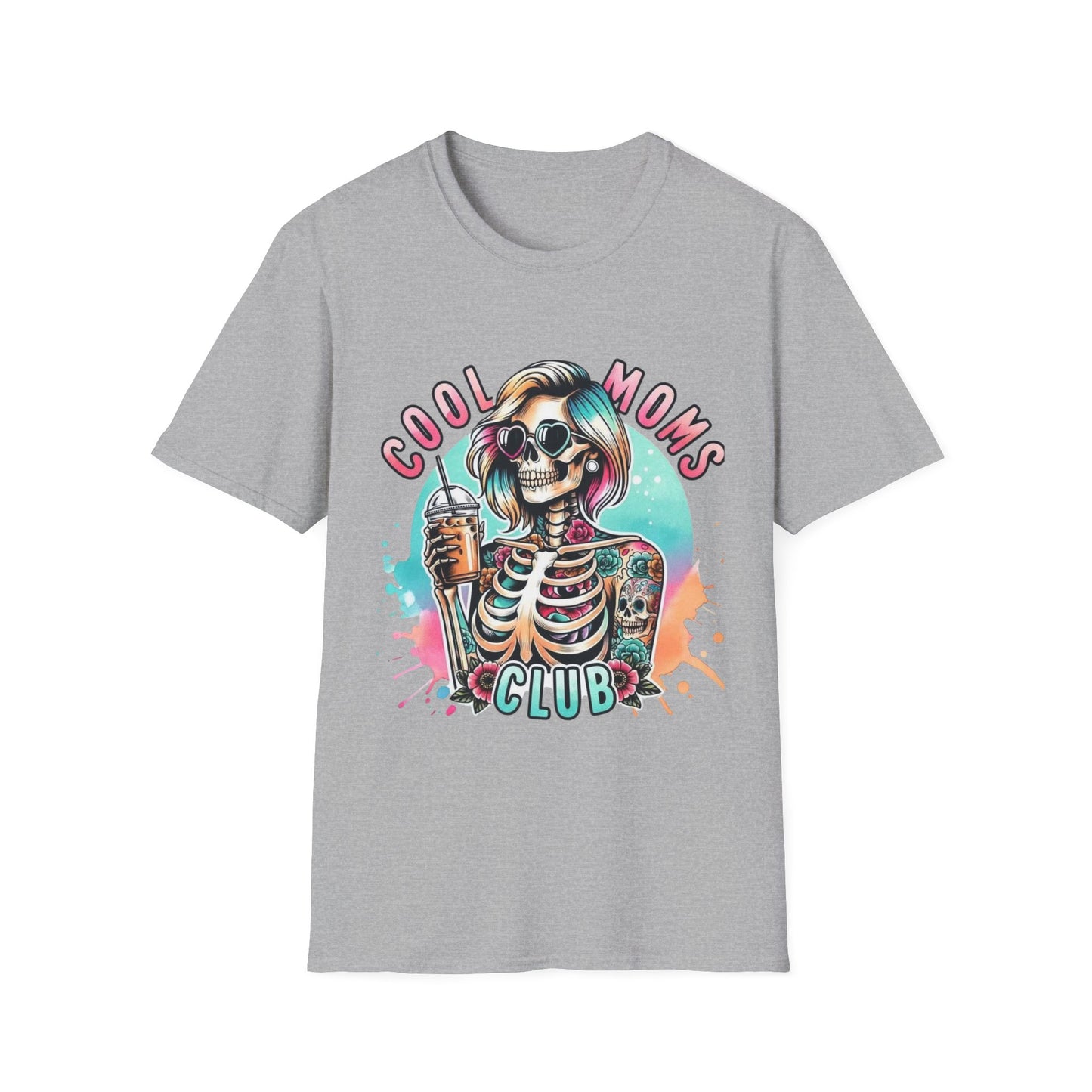 Cool Moms Club T-Shirt — Colorful Tattooed Skeleton Mom Graphic Tee