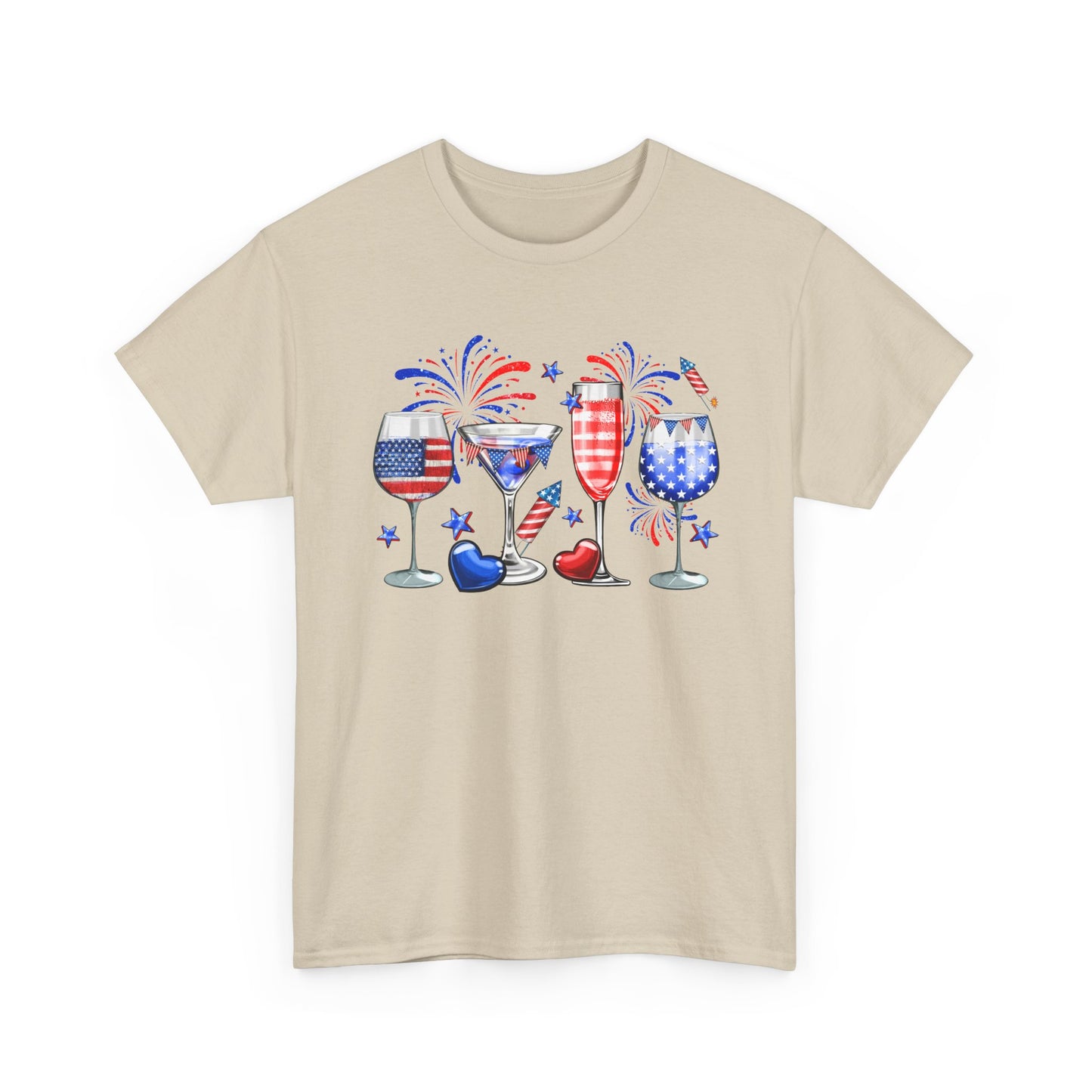 Patriotic Wine Glasses Tee – 4th of July Red White Blue Celebration Shirt