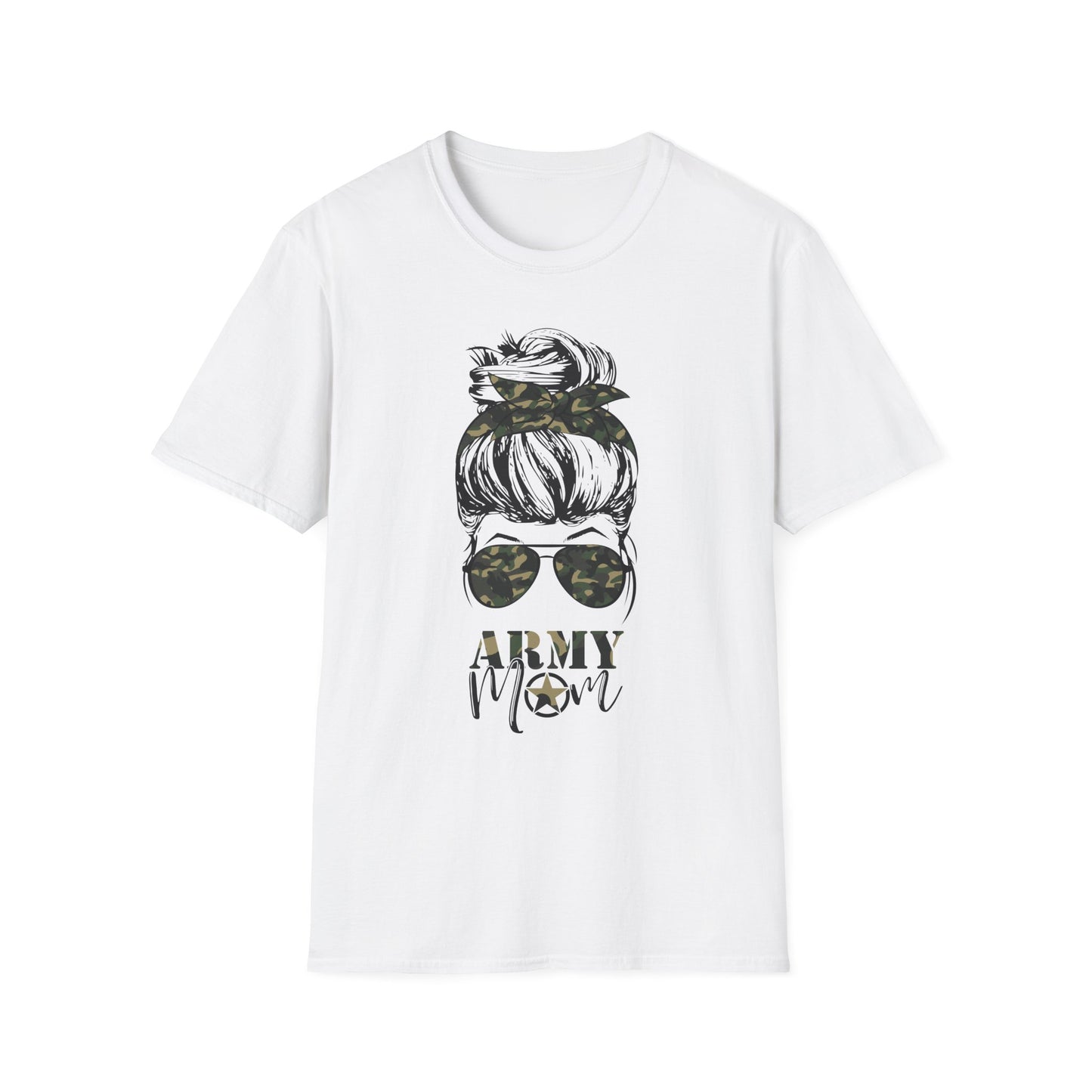 Army Mom T-Shirt — Camo Sunglasses & Messy Bun Military Mom Tee