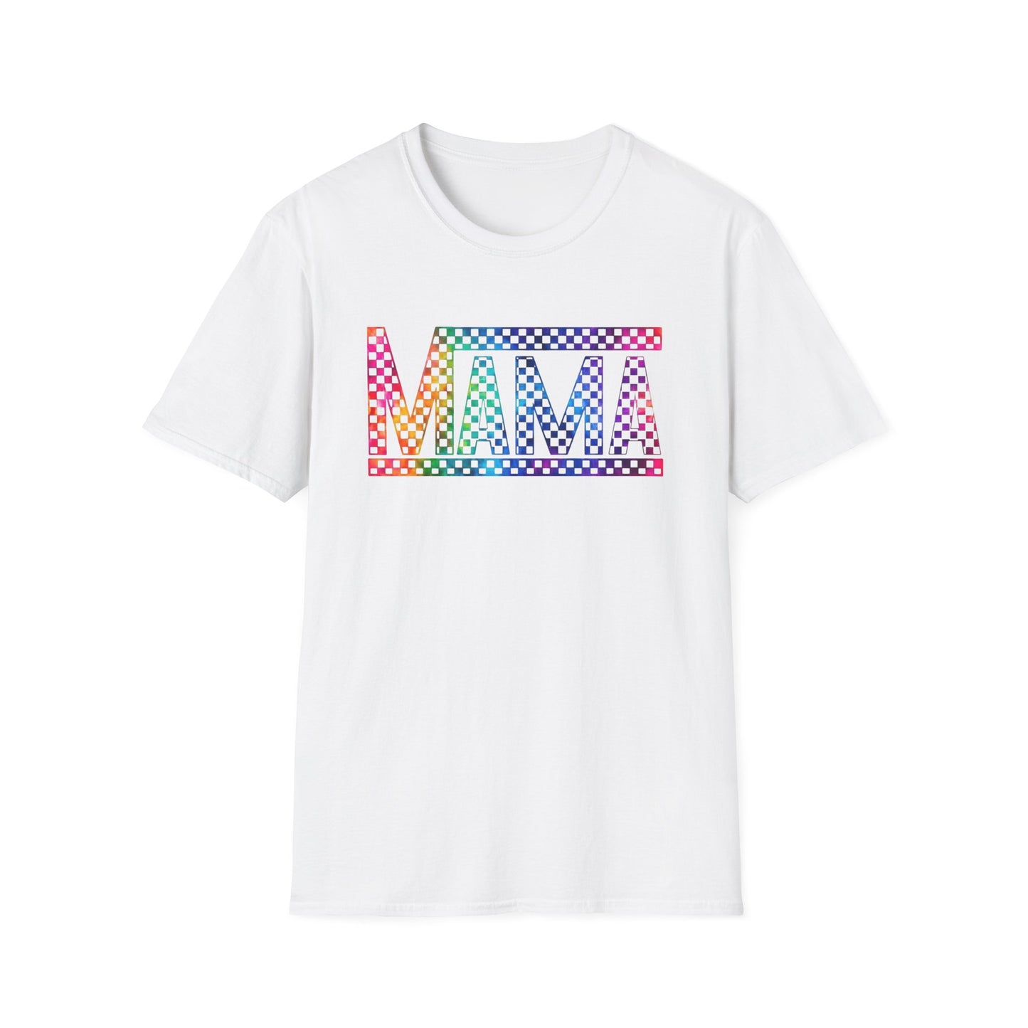 Mama Rainbow Checkered T-Shirt — Colorful Pride Mom Tee