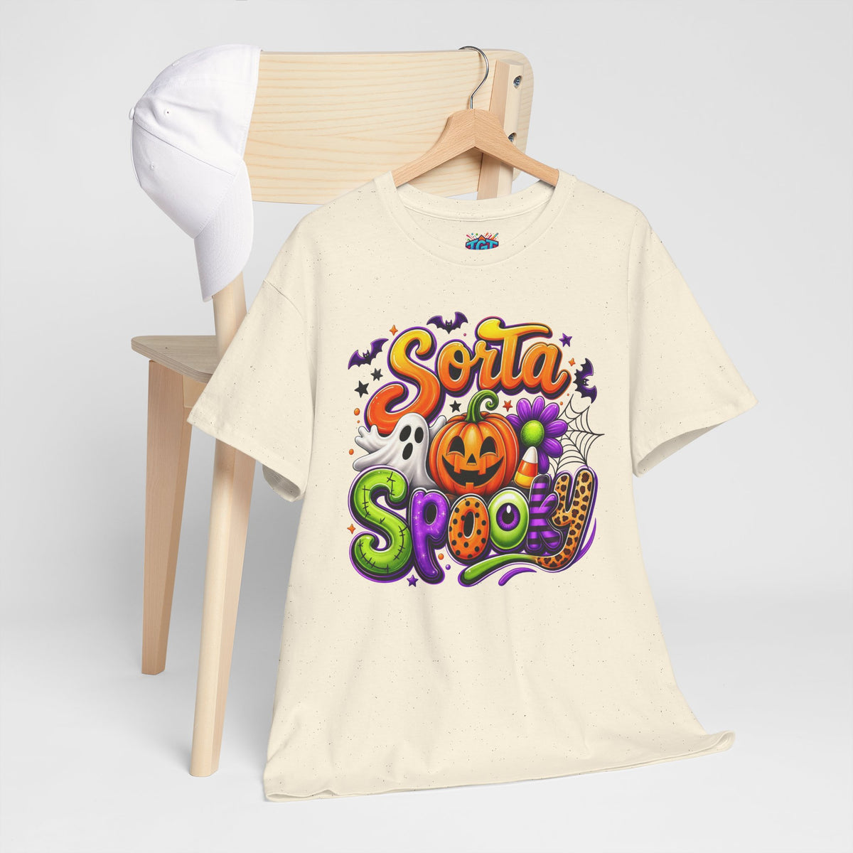 Sorta Spooky Halloween Design T-Shirt | Pumpkin Ghosts Bats