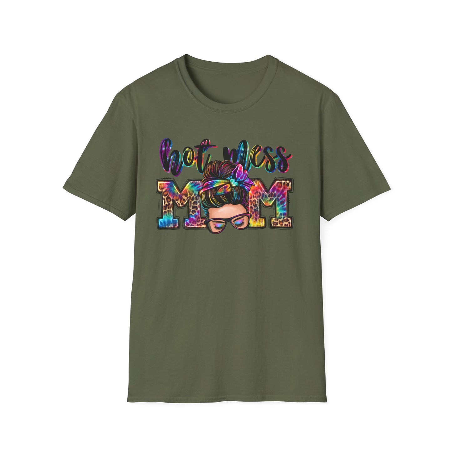 Hot Mess Mom Tee — Colorful Messy Bun Mom T-Shirt, Funny Mother’s Day Gift