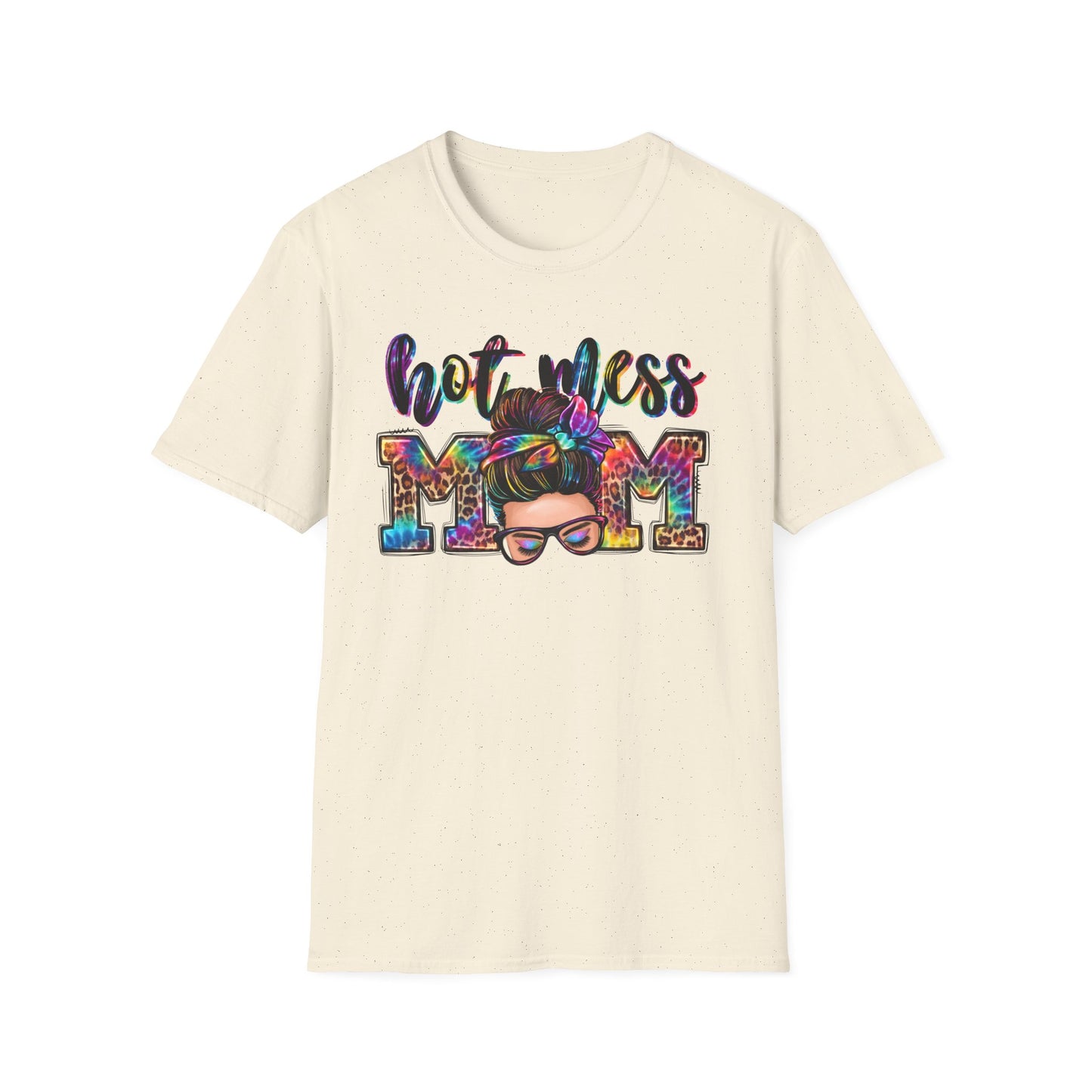 Hot Mess Mom Tee — Colorful Messy Bun Mom T-Shirt, Funny Mother’s Day Gift