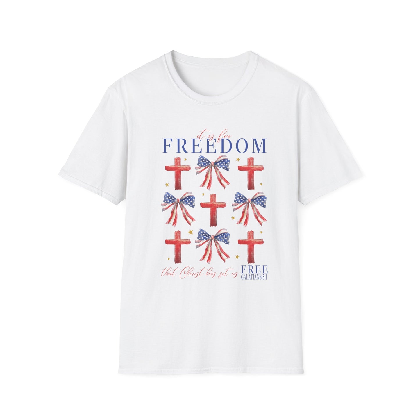 Freedom Crosses Patriotic T-Shirt — American Flag Bows & Crosses (Fourth of July)