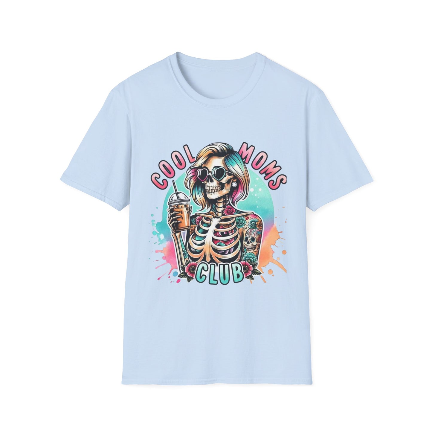 Cool Moms Club T-Shirt — Colorful Tattooed Skeleton Mom Graphic Tee
